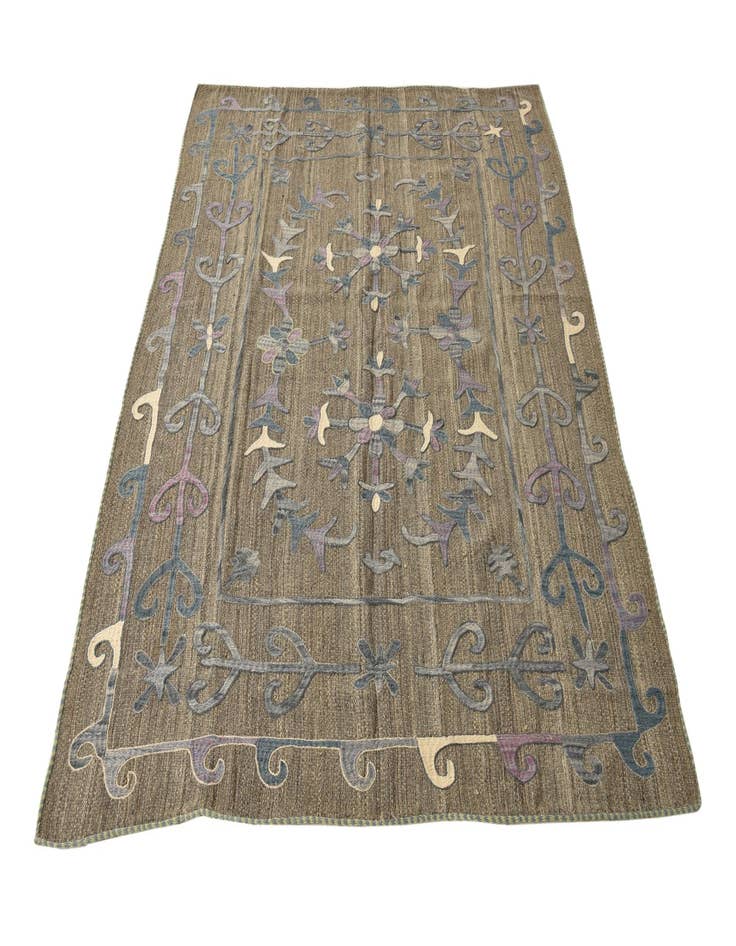 Detail image of  5' 7 x 7'  Hand Woven Kilim Suzani Wool Rug