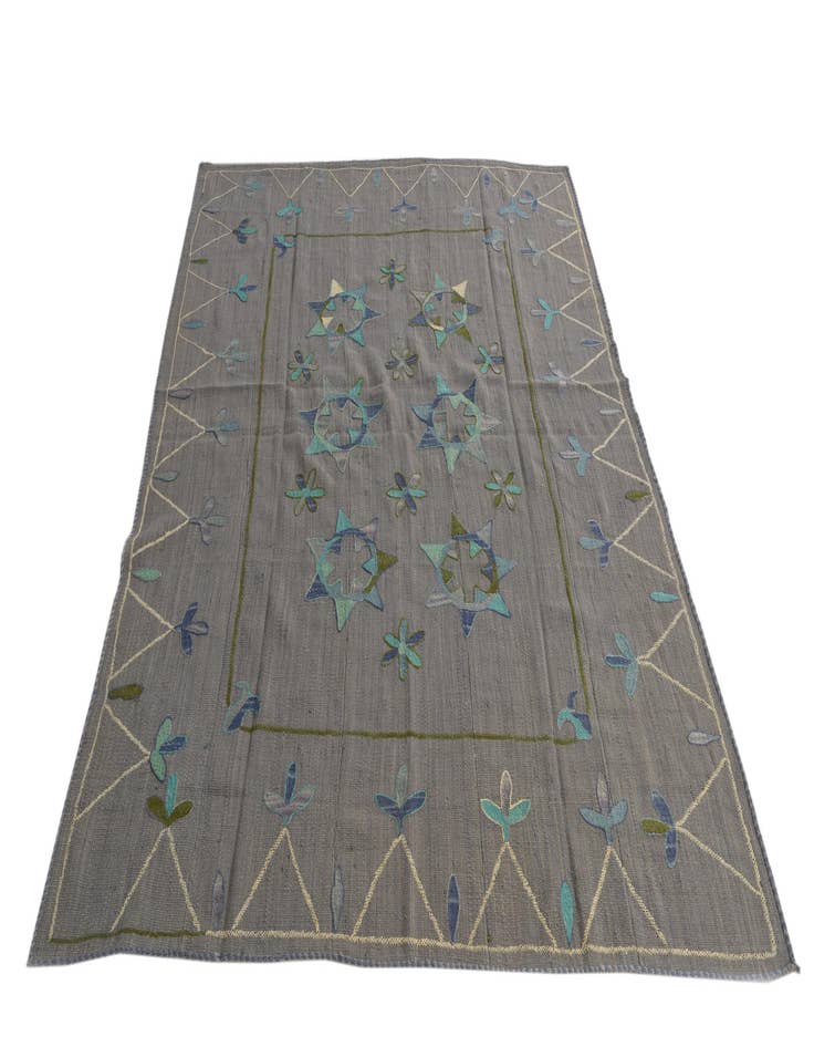 Detail image of  5' 9 x 7'  Hand Woven Kilim Suzani Wool Rug