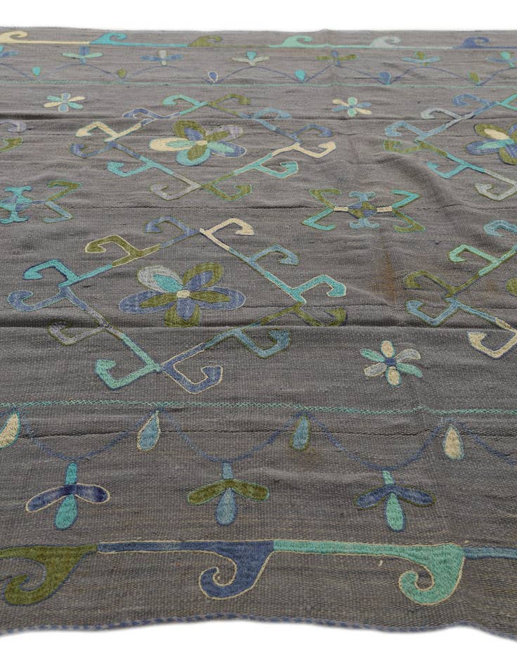 Detail image of  6' 9 x 9' 5  Hand Woven Kilim Suzani Wool Rug