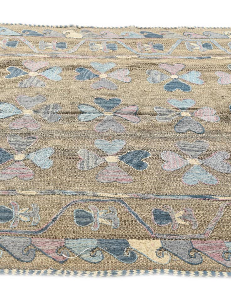 Detail image of  4' 8 x 7' 2  Hand Woven Kilim Suzani Wool Rug