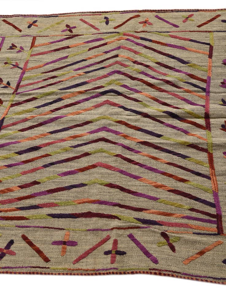 Detail image of  3' 10 x 5' 7  Hand Woven Kilim Suzani Wool Rug