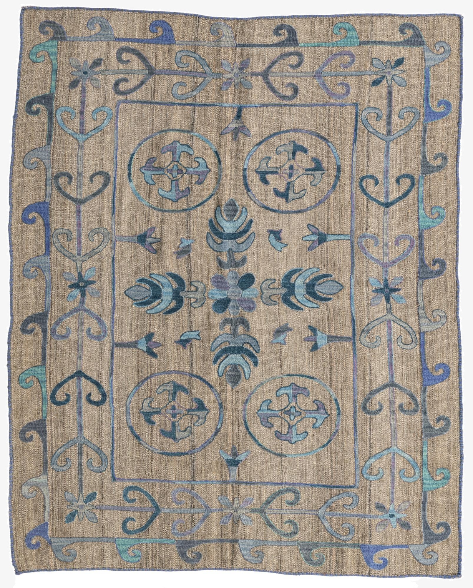  5' x 6' 2  Hand Woven Kilim Suzani Wool Rug