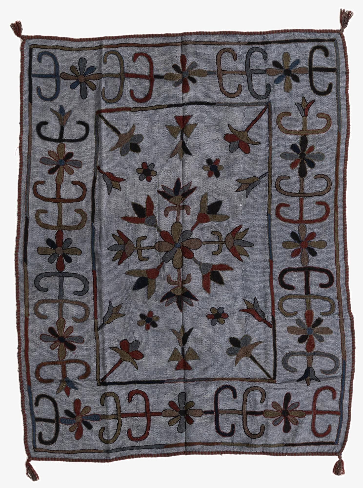  4' 4 x 5' 7  Hand Woven Kilim Suzani Wool Rug