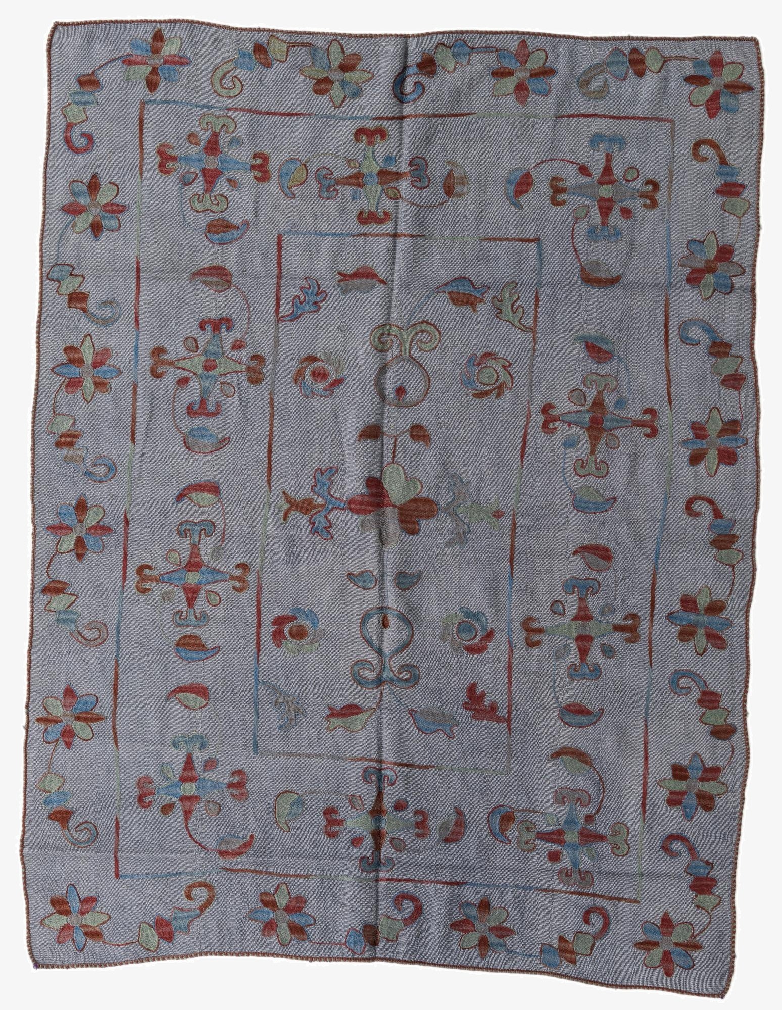  5' 1 x 6' 6  Hand Woven Kilim Suzani Wool Rug