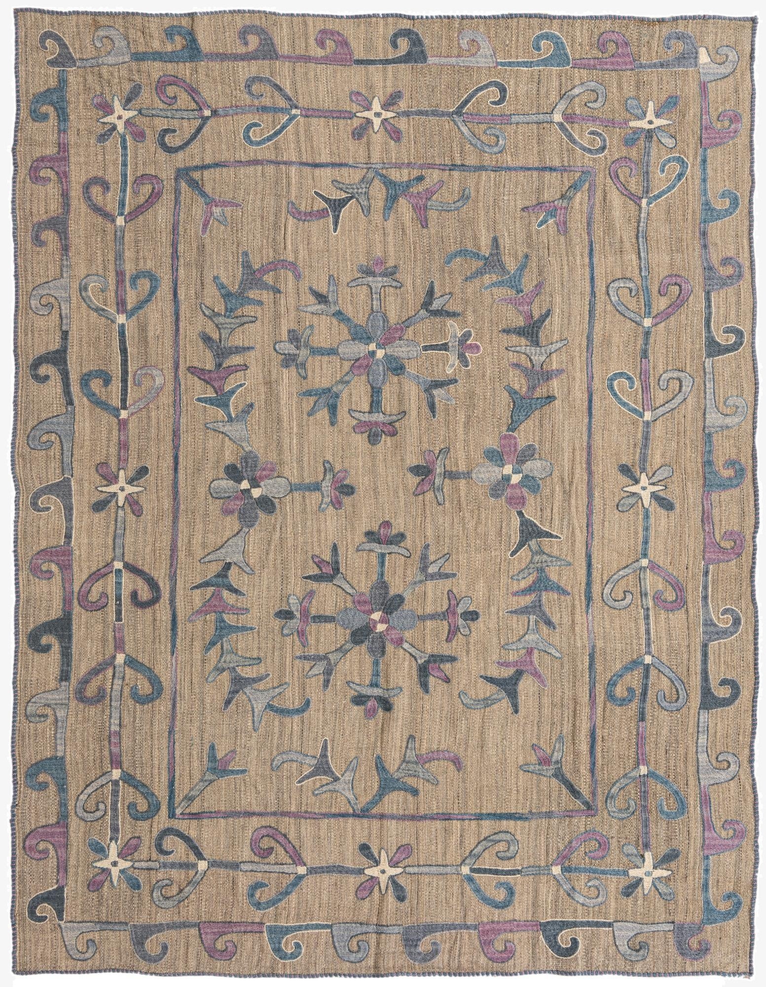  5' 7 x 7' 2  Hand Woven Kilim Suzani Wool Rug
