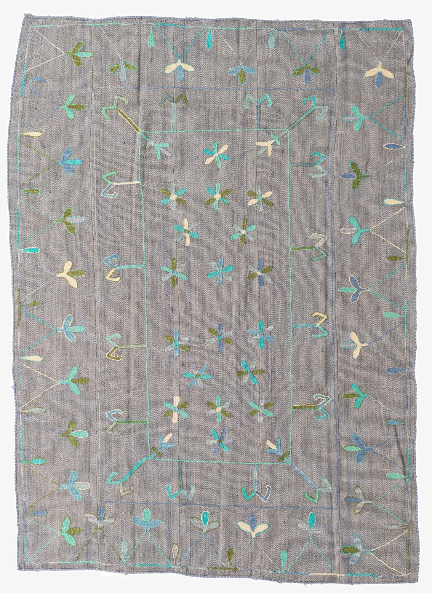  5' 7 x 7' 7  Hand Woven Kilim Suzani Wool Rug