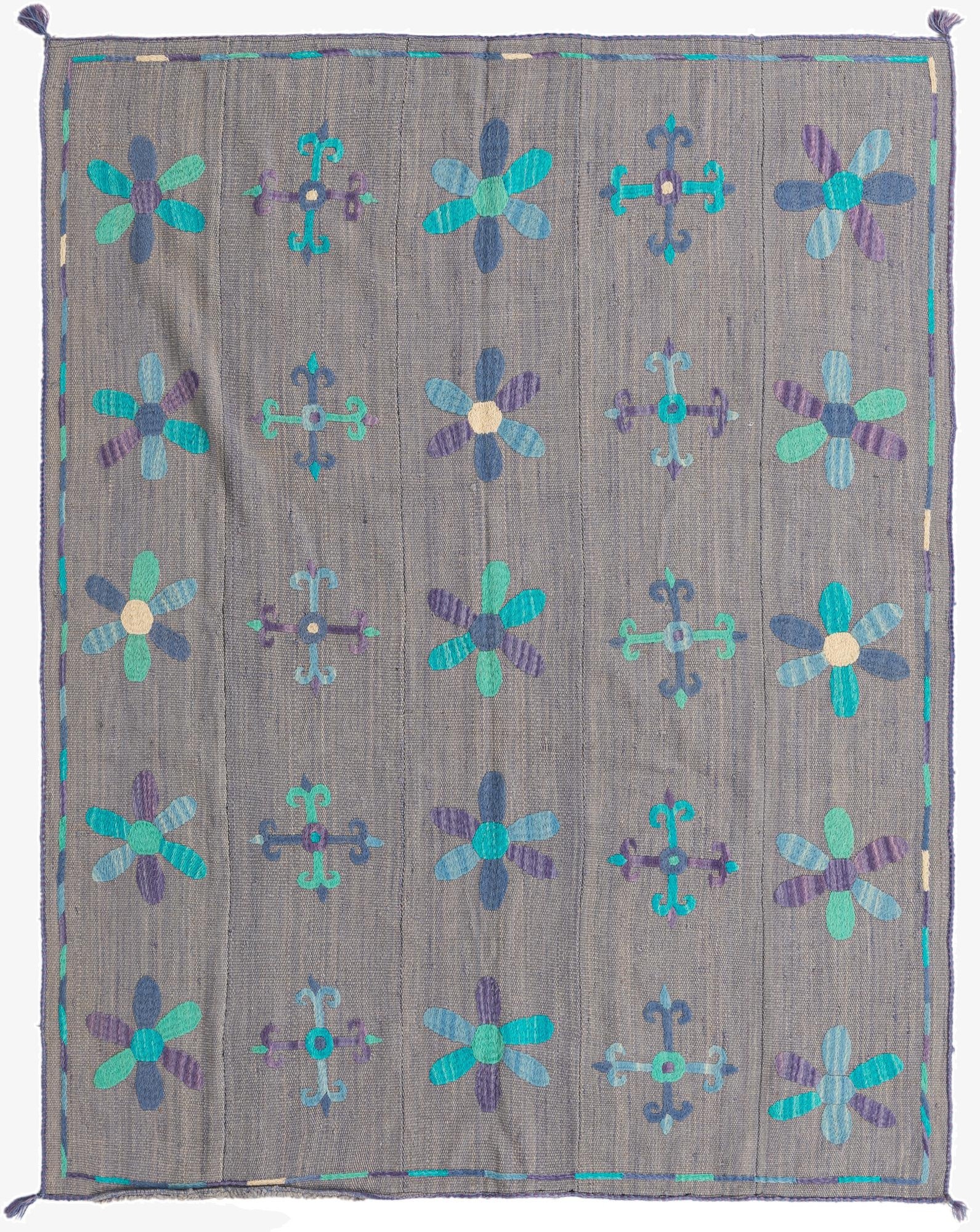  5' 1 x 6'  Hand Woven Kilim Suzani Wool Rug