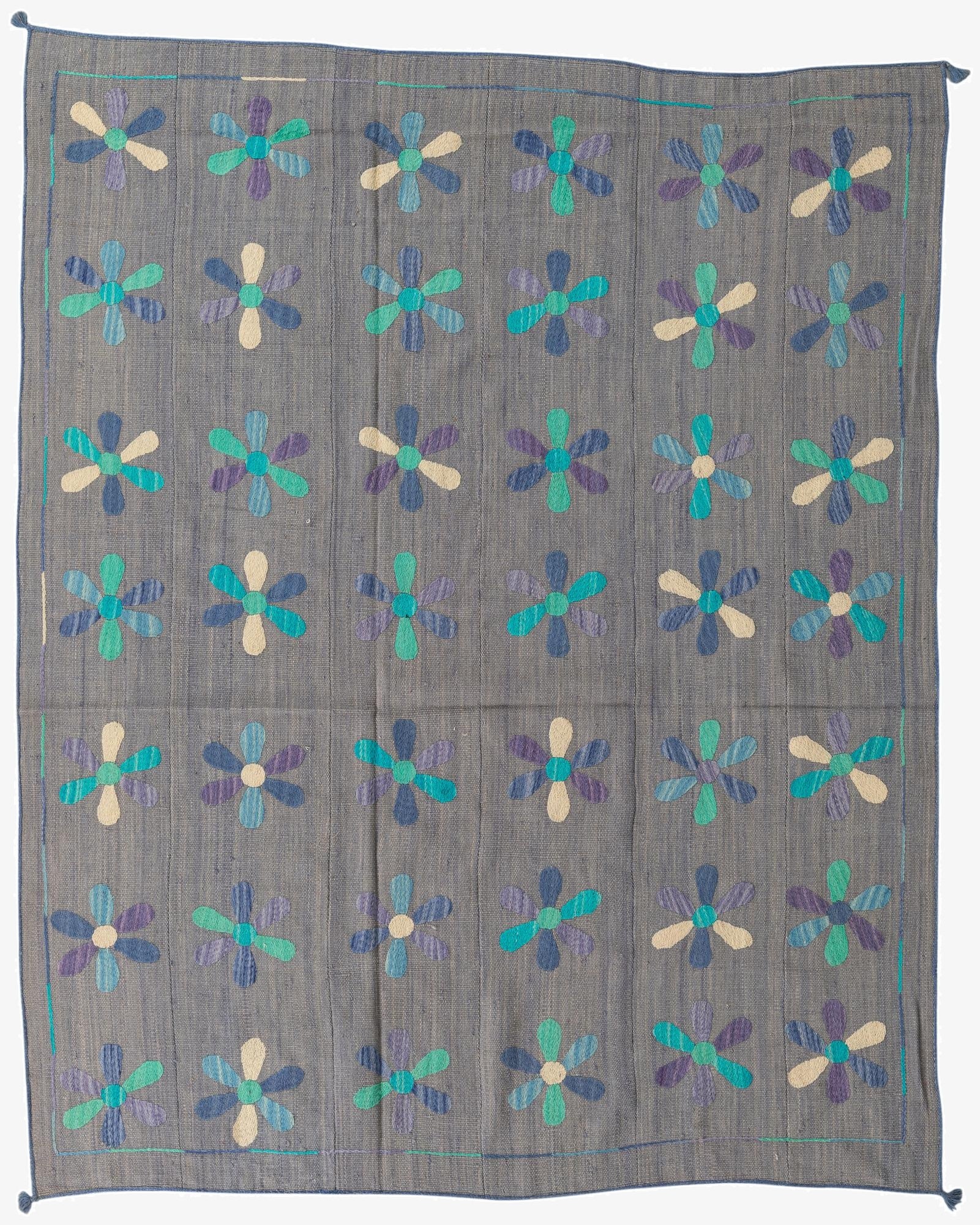  6' 1 x 7' 7  Hand Woven Kilim Suzani Wool Rug