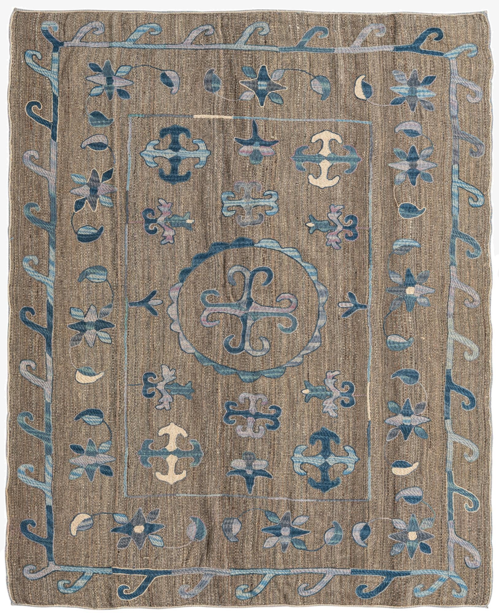  5' x 6' 2  Hand Woven Kilim Suzani Wool Rug