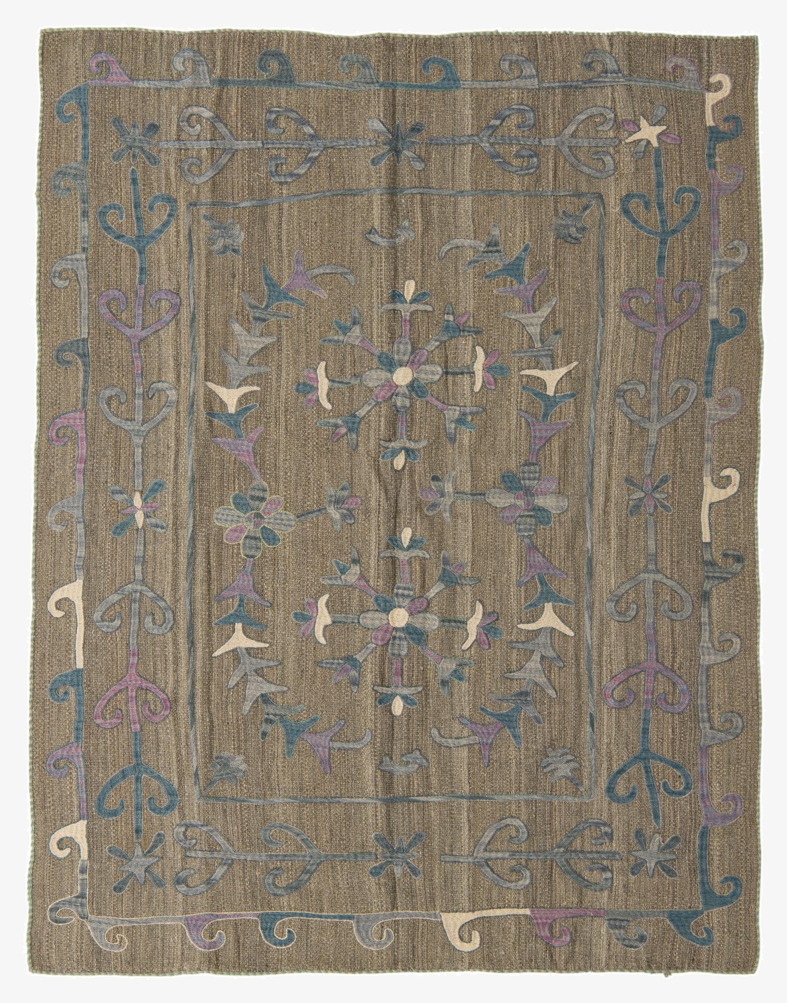  5' 7 x 7'  Hand Woven Kilim Suzani Wool Rug