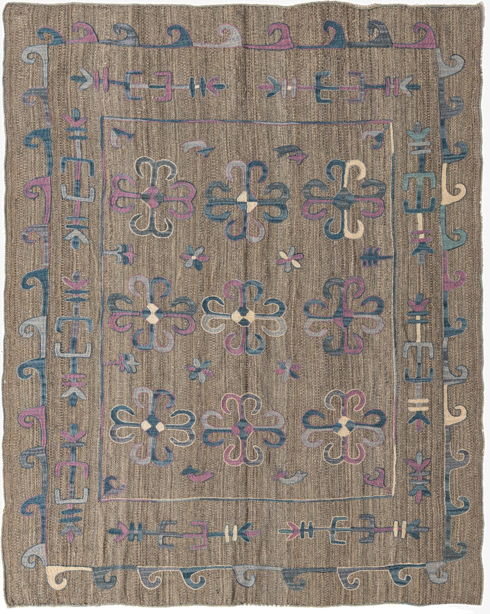  5' 10 x 7' 2  Hand Woven Kilim Suzani Wool Rug