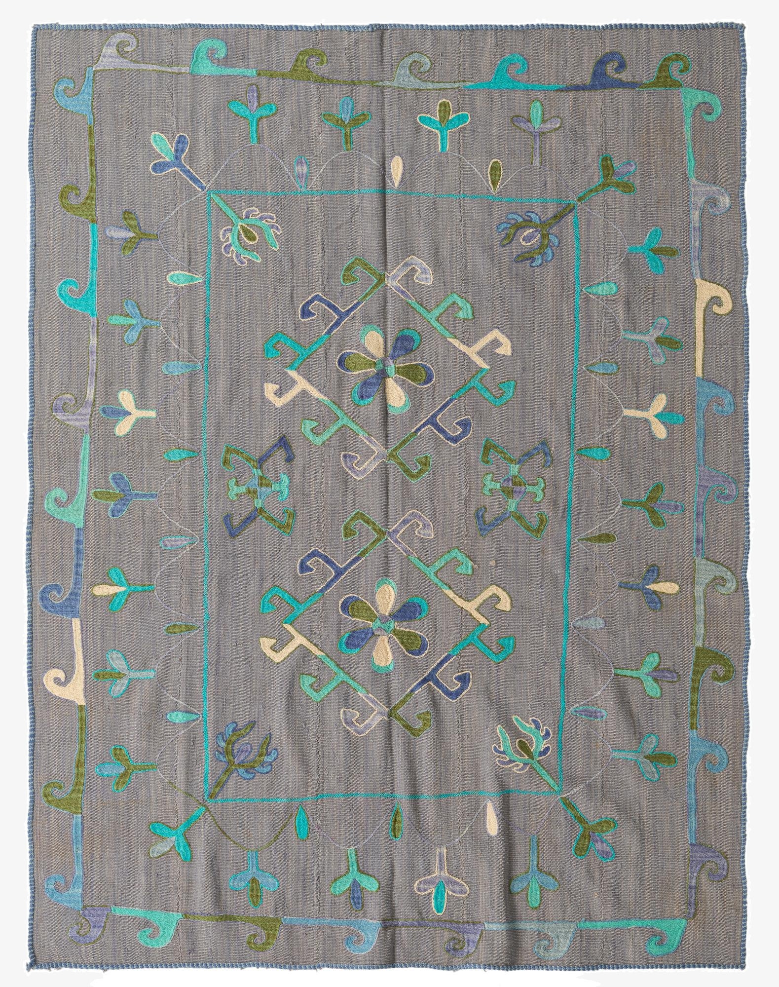  5' 9 x 7' 5  Hand Woven Kilim Suzani Wool Rug