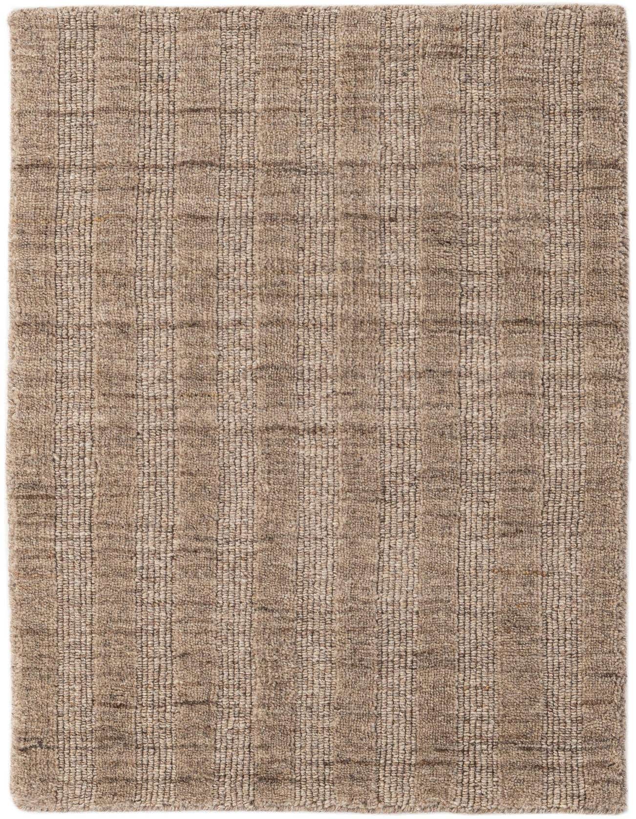 A 2x3 rectangular gray New Zealand wool rug with a modern textured striped pattern, suitable for a kitchen or entryway.