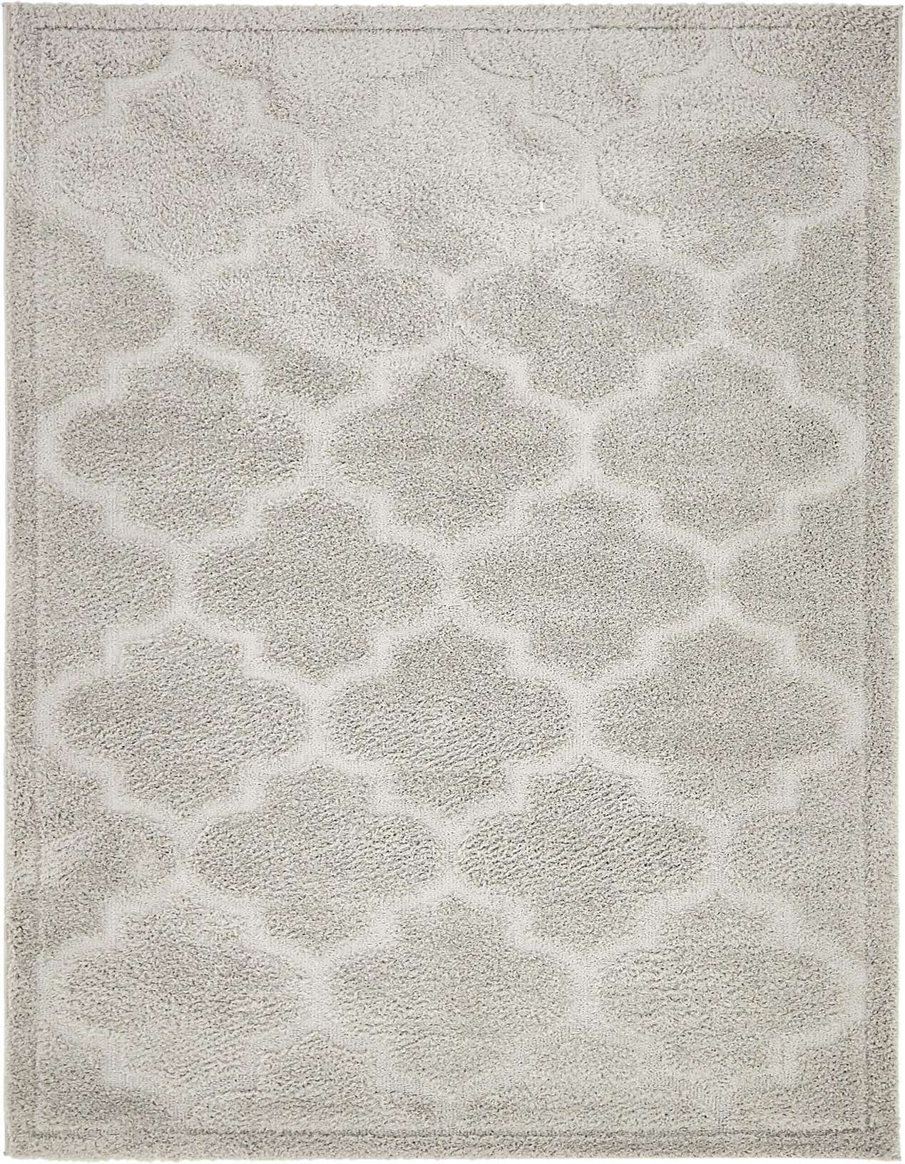 A 5x8 rectangular gray shag rug with a subtle high-low textured lattice pattern, perfect for a living room.