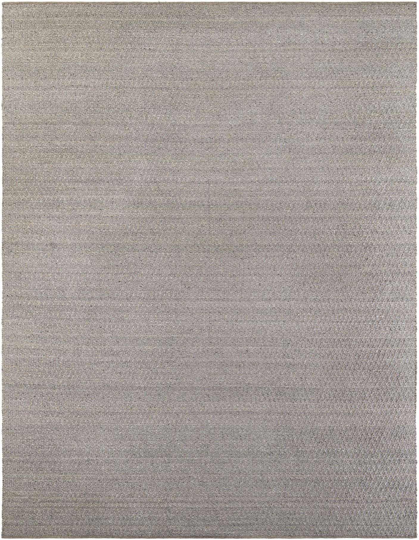 A large 10x14 rectangular gray modern area rug with a subtle textured flatweave pattern, suitable for indoor spaces.