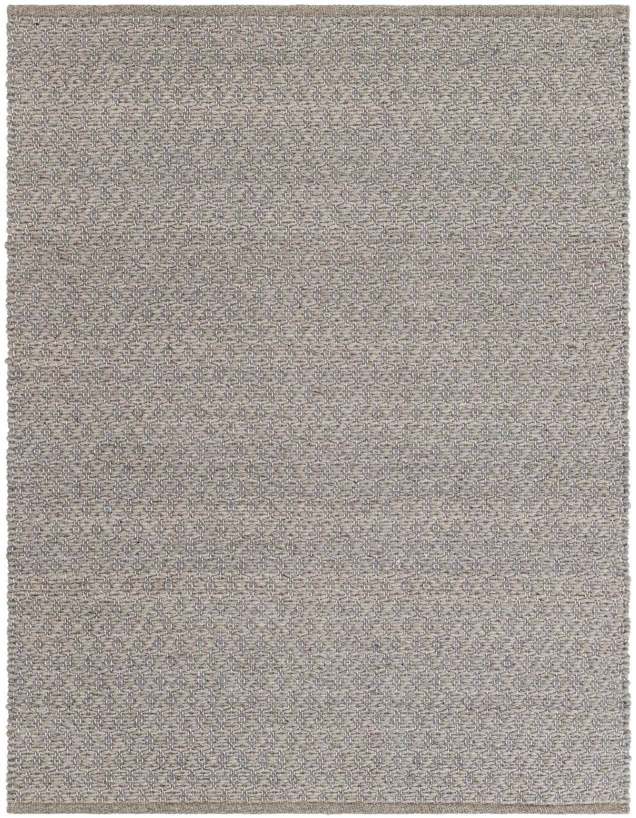 A 3x5 rectangular gray wool and cotton area rug with a modern textured flatweave pattern, ideal for an entryway.