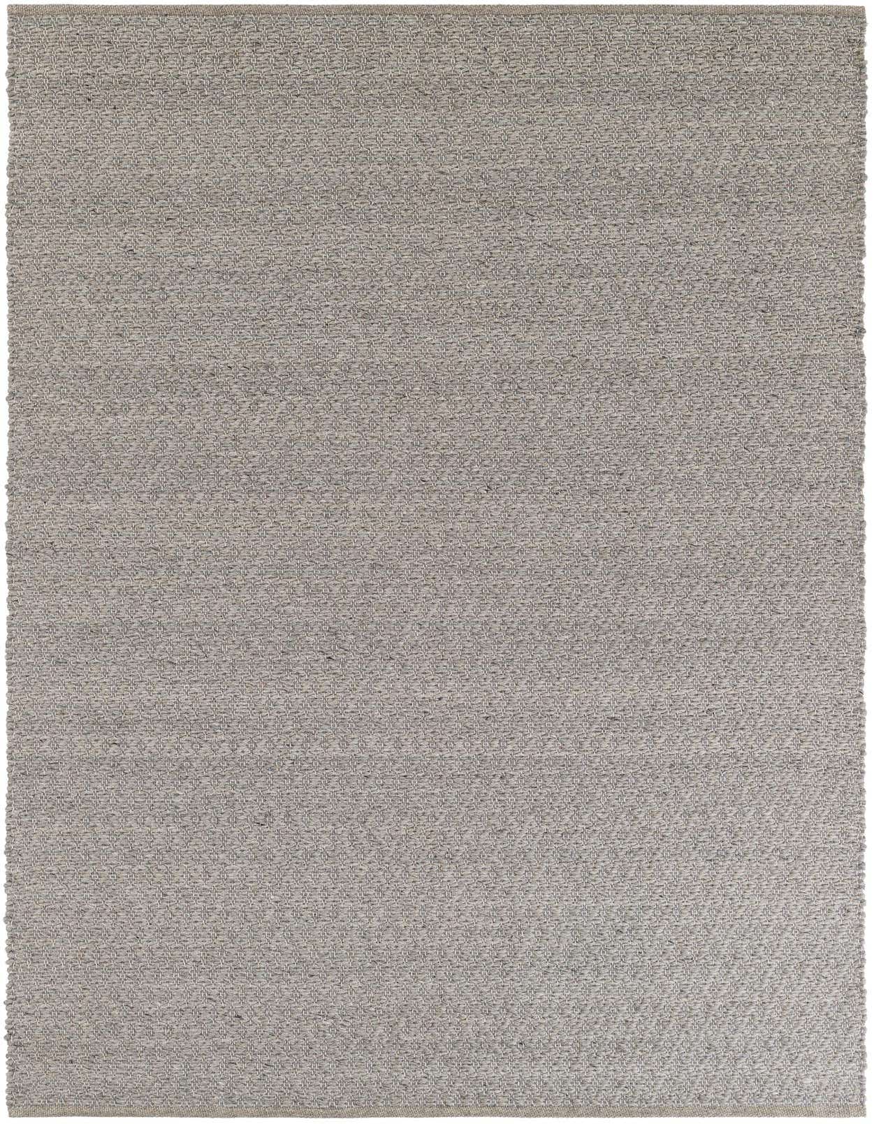 A 5x8 rectangular gray modern flatweave rug with a subtle textured pattern, ideal for a living room or bedroom.