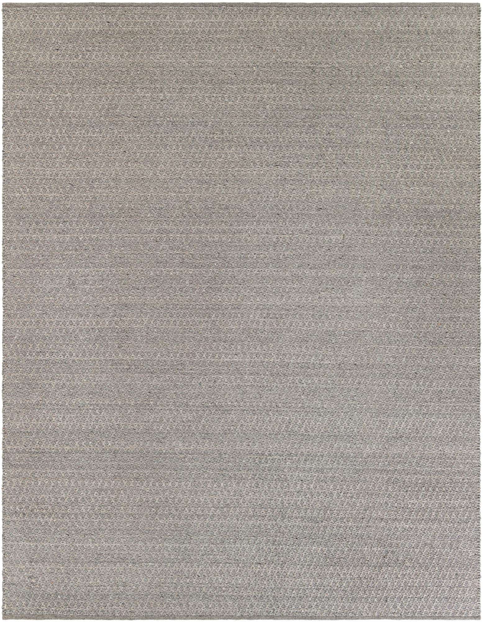 An 8x10 rectangular gray wool and cotton flatweave rug with a subtle textured geometric pattern.