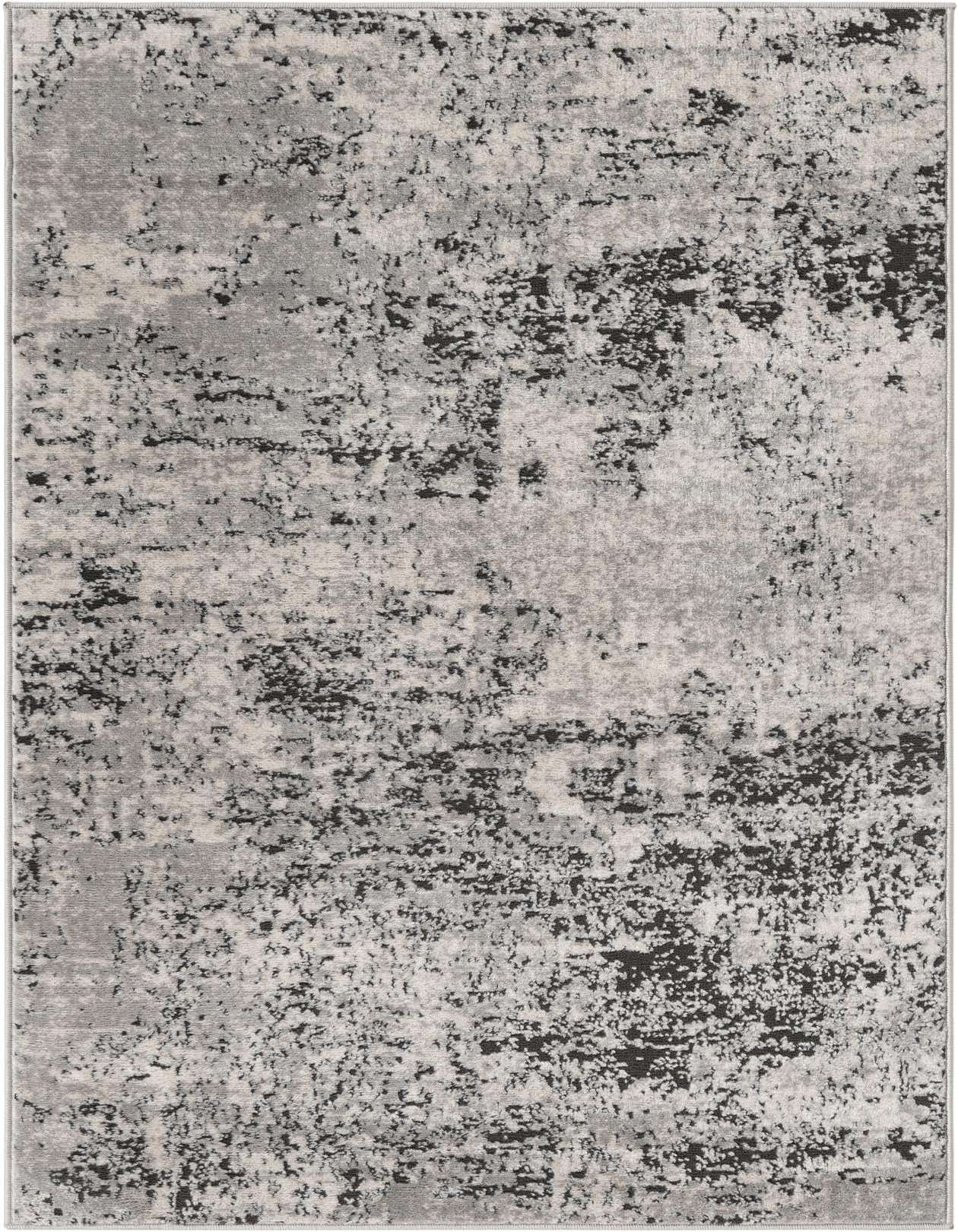 A 3x5 rectangular Rugs.com Leipzig rug featuring an abstract pattern in varying shades of gray and silver.