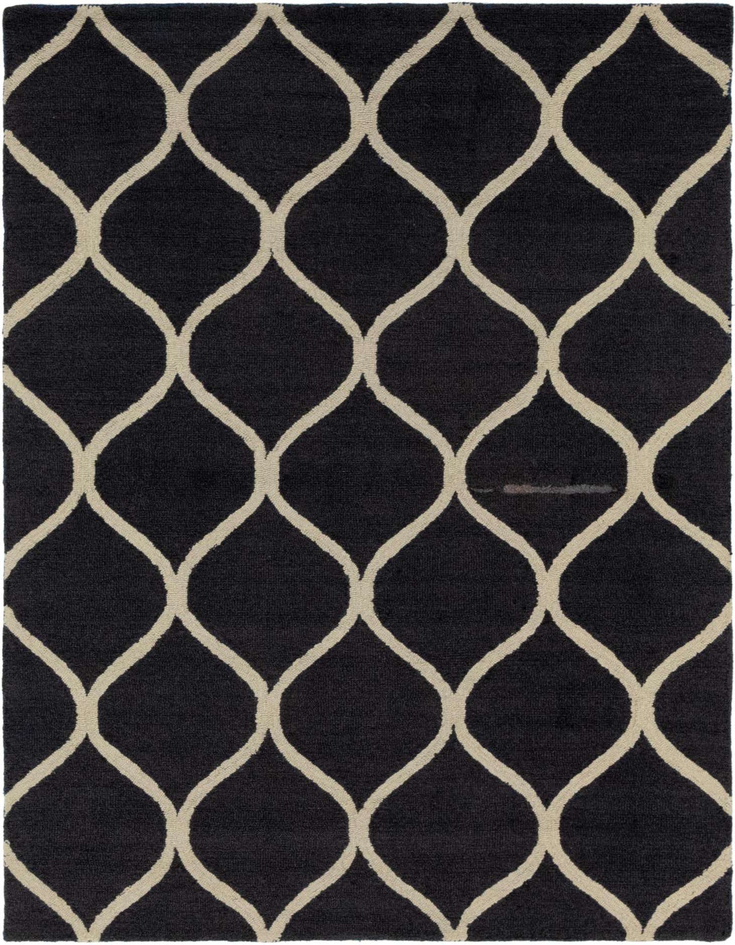 A 5x7 rectangular Luna rug by Rugs.com, featuring a gray geometric trellis pattern on a dark gray background, ideal for indoor spaces.