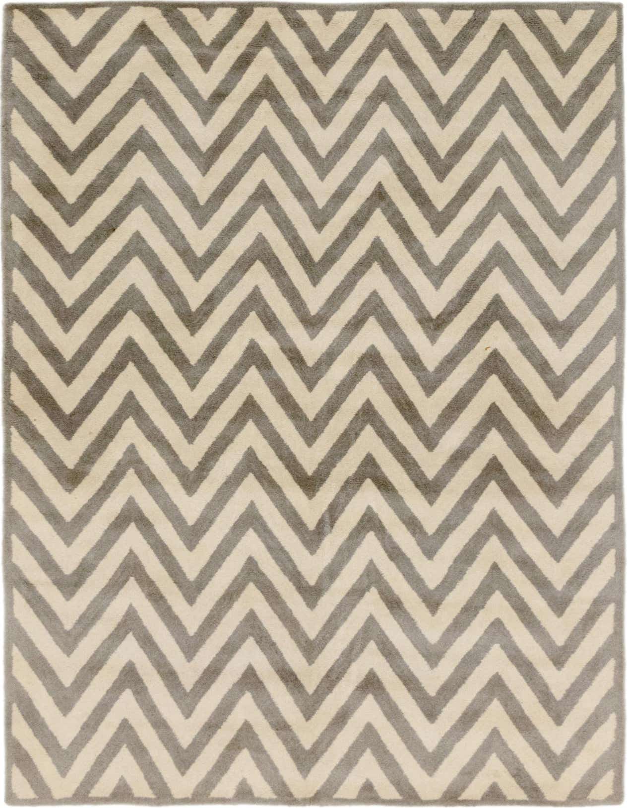 A 5x8 rectangular Luna rug by Rugs.com, featuring a bold gray and ivory chevron stripe pattern, ideal for a modern living room or bedroom.