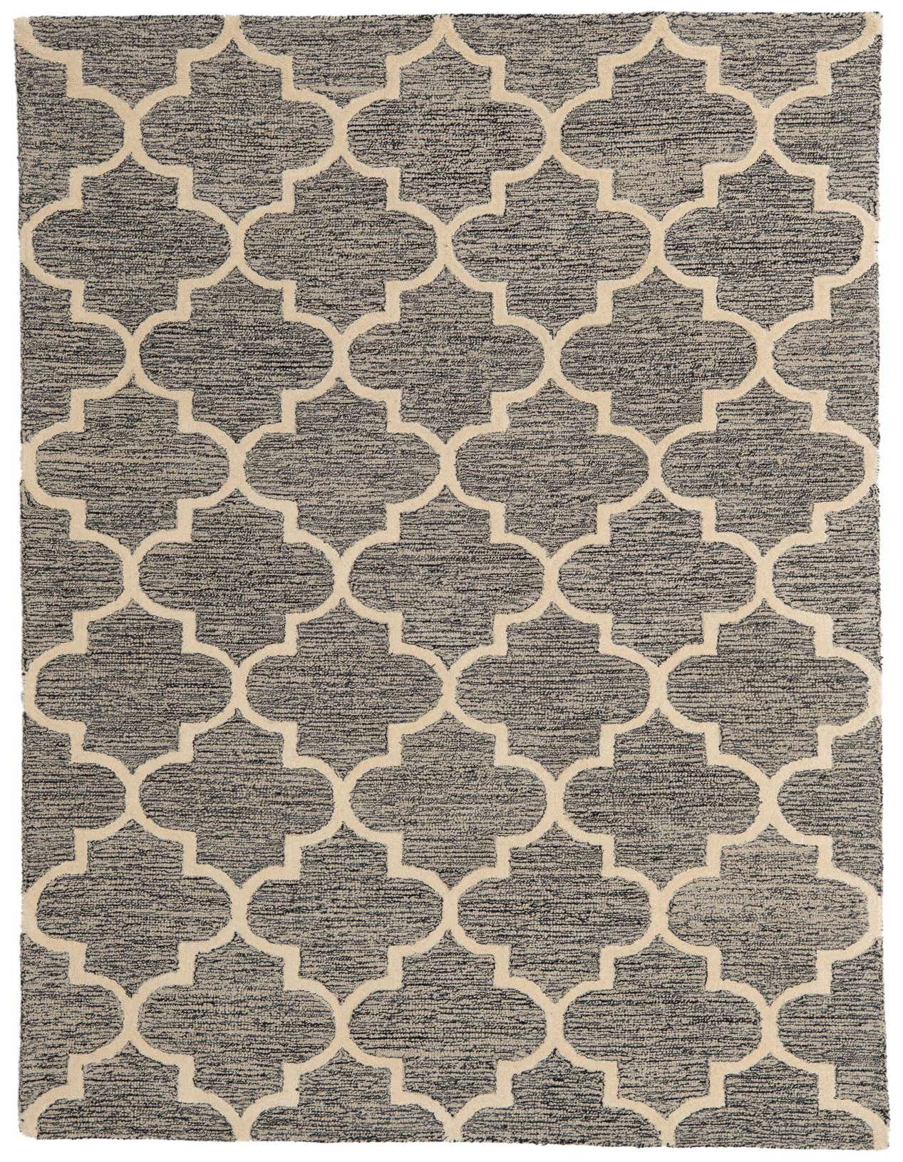 A 5x8 rectangular Luna collection rug featuring a modern gray and silver abstract pattern with a high pile.