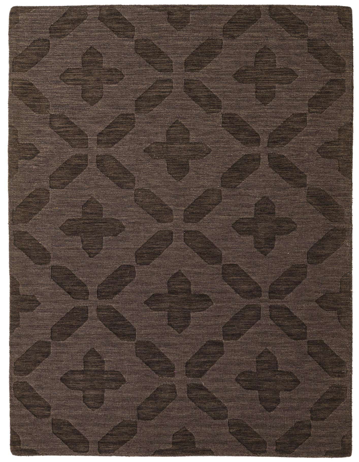 A 5x8 rectangular Luna Collection rug featuring a modern abstract pattern in varying shades of gray, perfect for a living room.