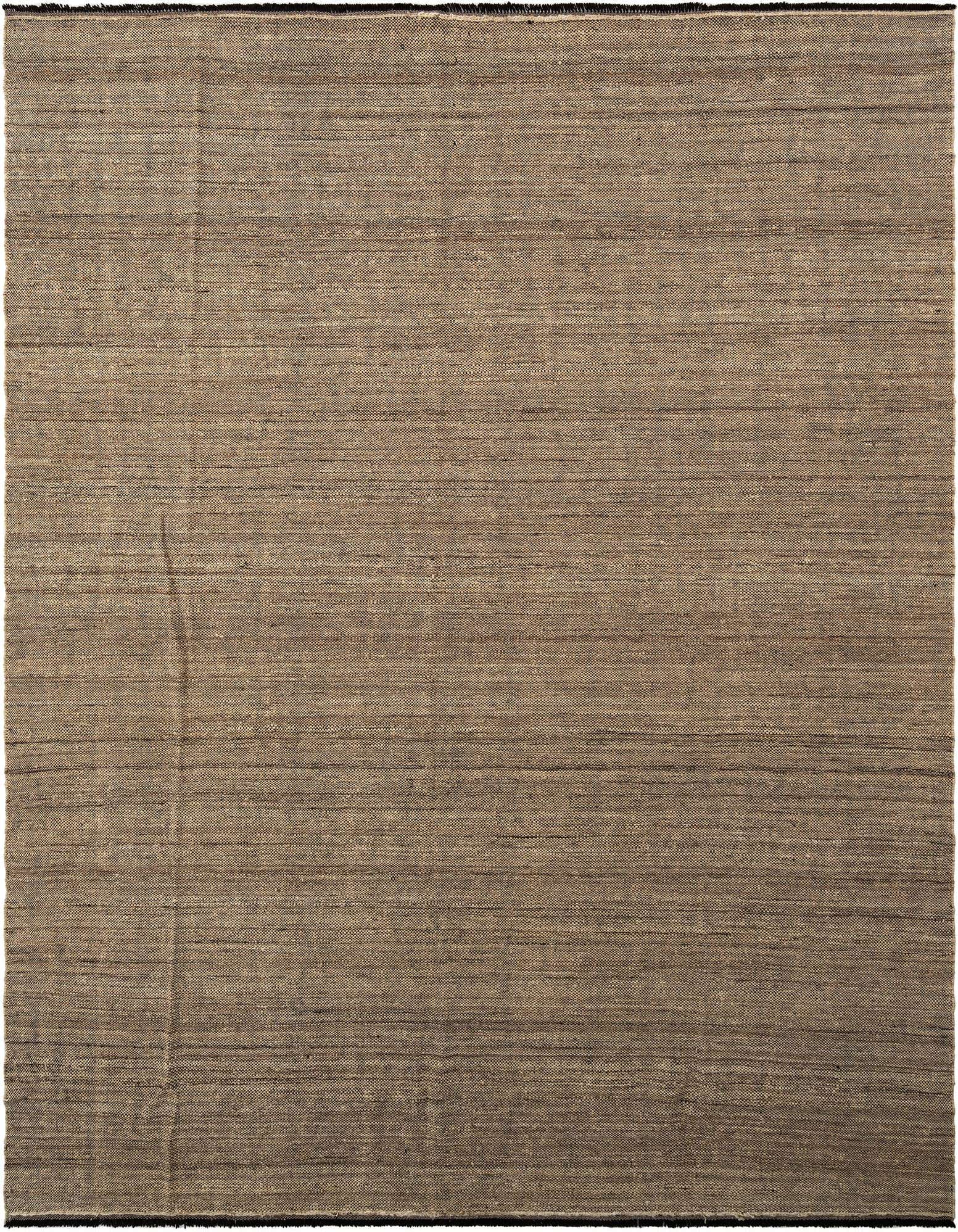 A rectangular handmade gray wool flatweave rug with a subtle striped texture, suitable for various indoor spaces.