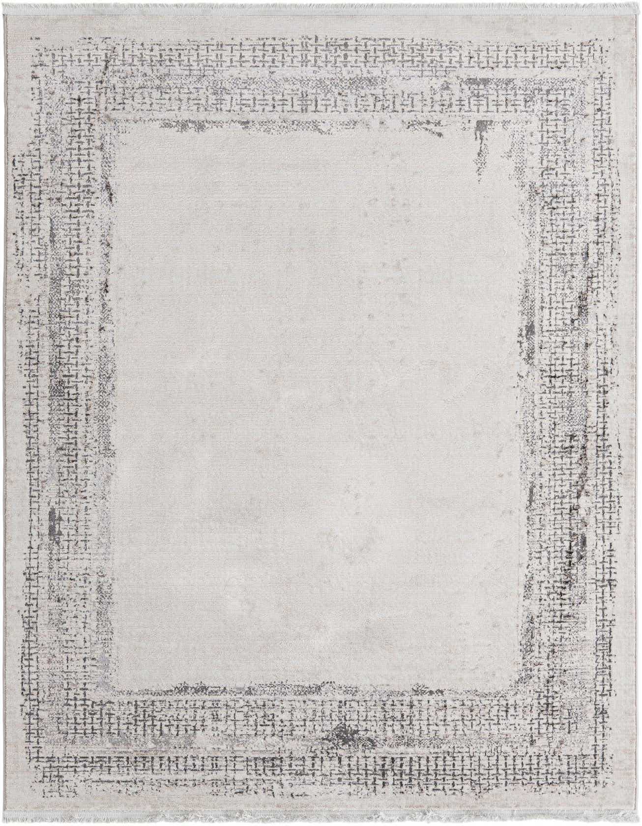 A 5x8 rectangular Modern Classical rug from Rugs.com, featuring a light gray field with a distressed dark gray border pattern, suitable for a living room or office.