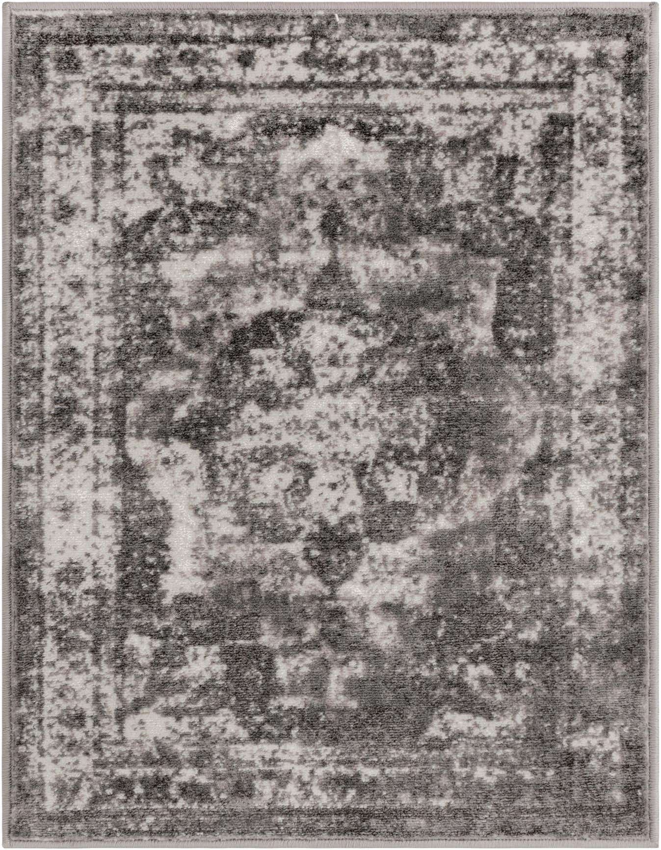 A 2x3 rectangular Monte Carlo rug in shades of gray and silver with a distressed medallion and border pattern.