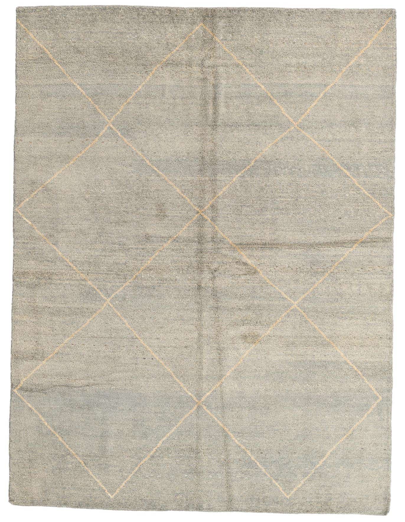 A 6x9 rectangular gray shag rug with a subtle cream diamond pattern, perfect for a modern living room.