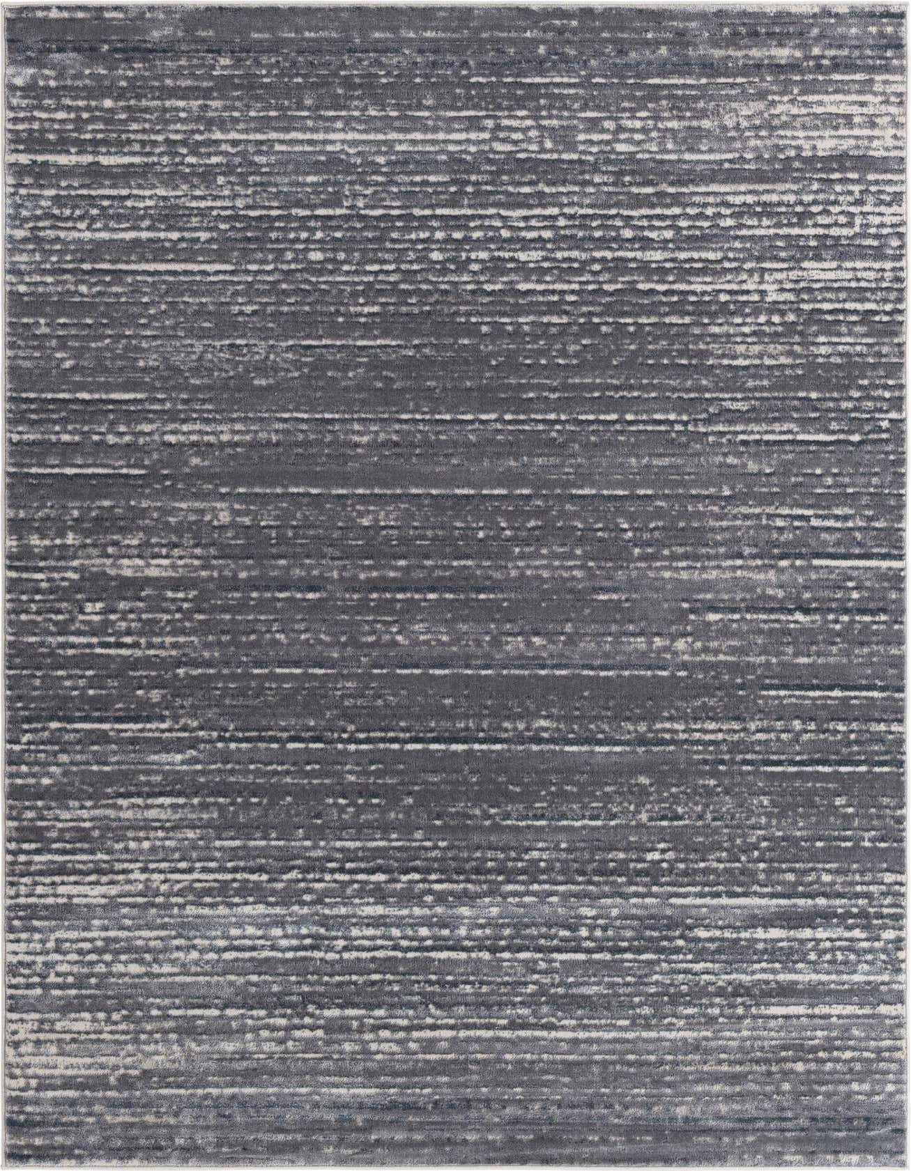 A 6x9 rectangular gray area rug with a modern, textured horizontal stripe pattern, ideal for a living room.