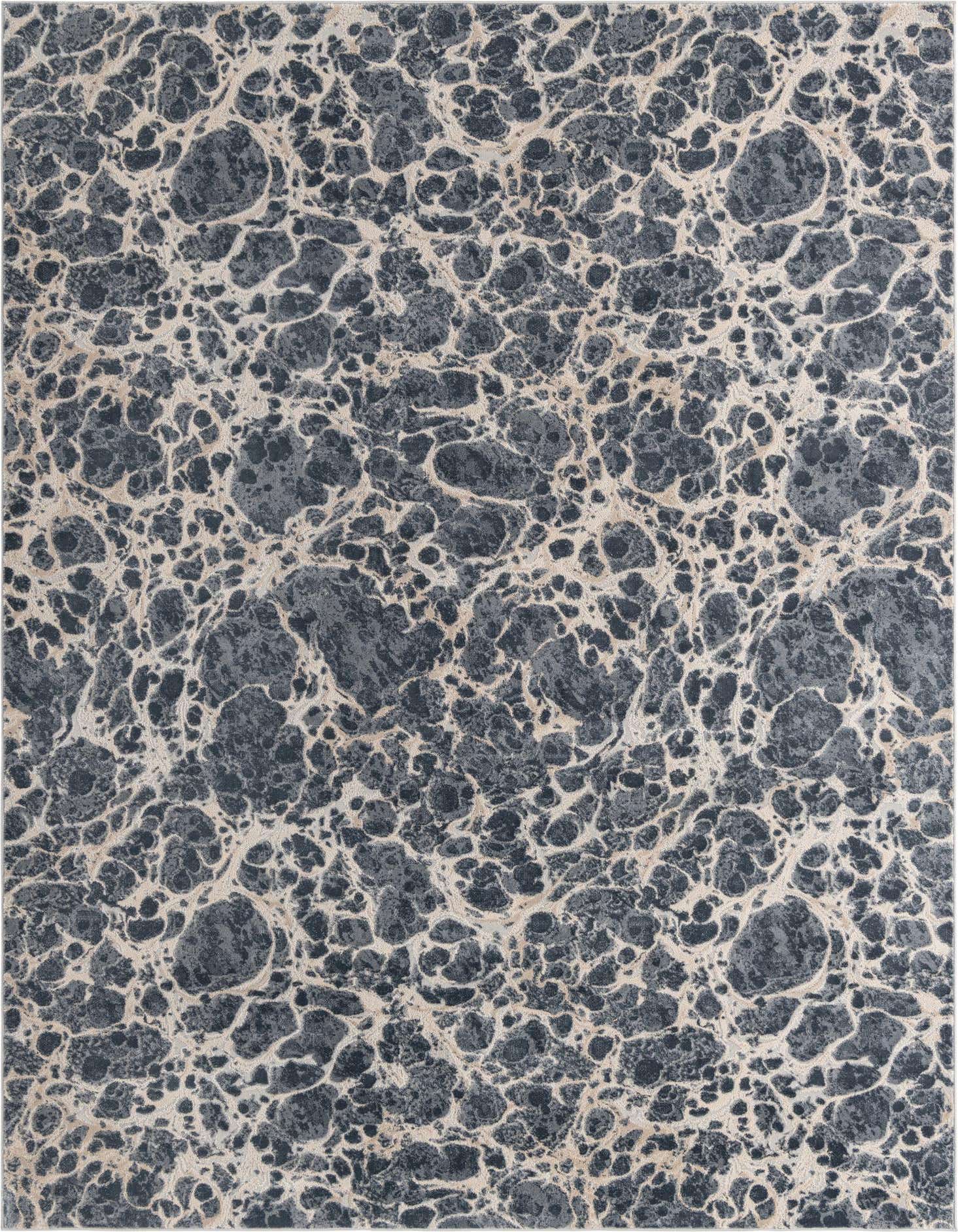 A 9x12 rectangular gray and silver abstract rug with a textured, organic pattern, suitable for a modern living room.