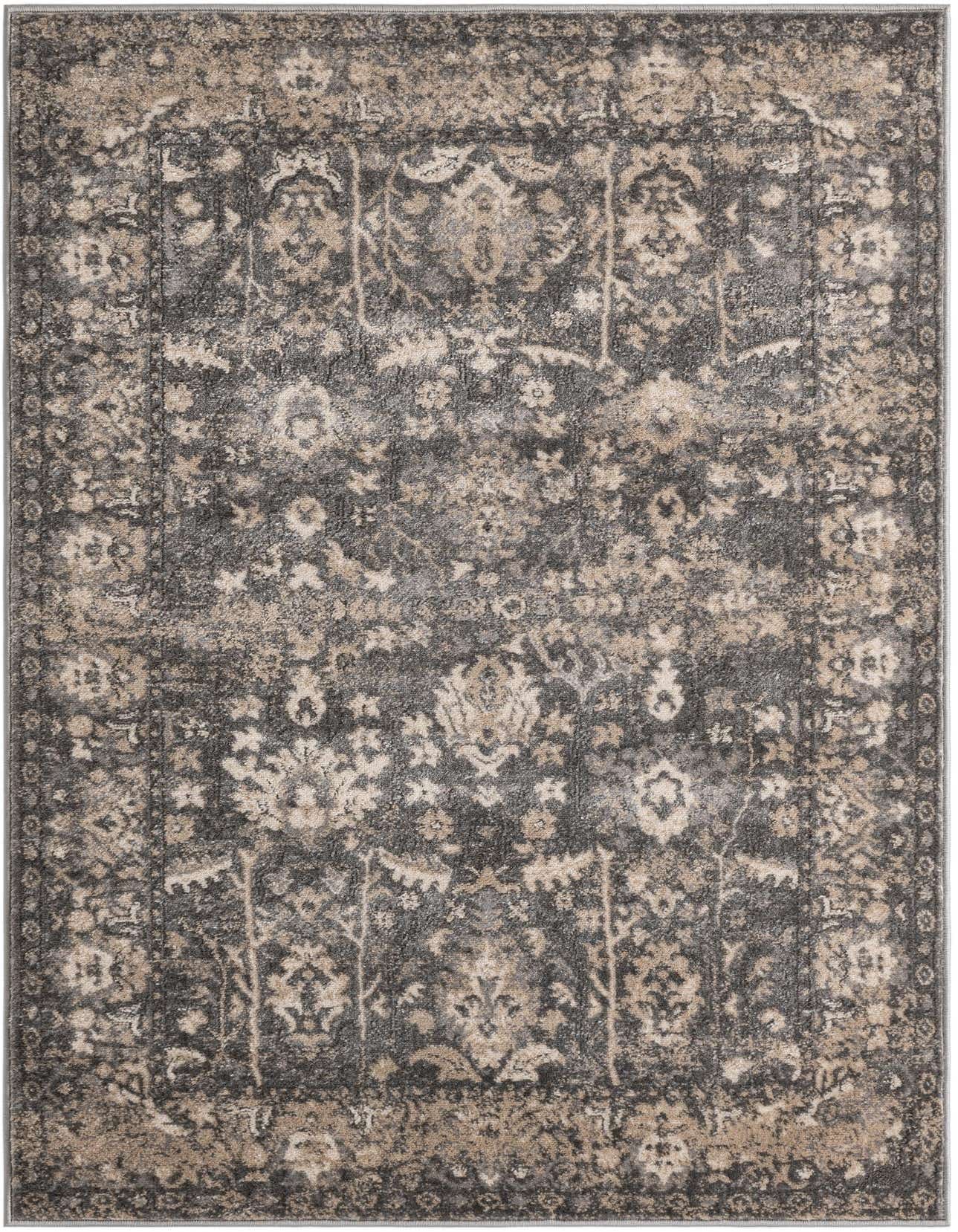 A 4x6 rectangular Oregon Collection rug featuring a distressed traditional floral pattern in shades of gray and beige.