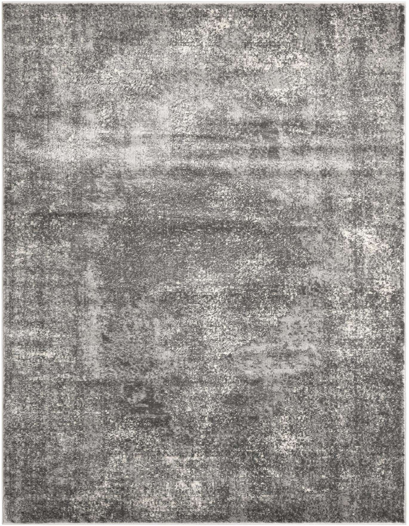 A 6x9 rectangular gray shabby-chic area rug with a distressed, textured pattern, perfect for a living room.
