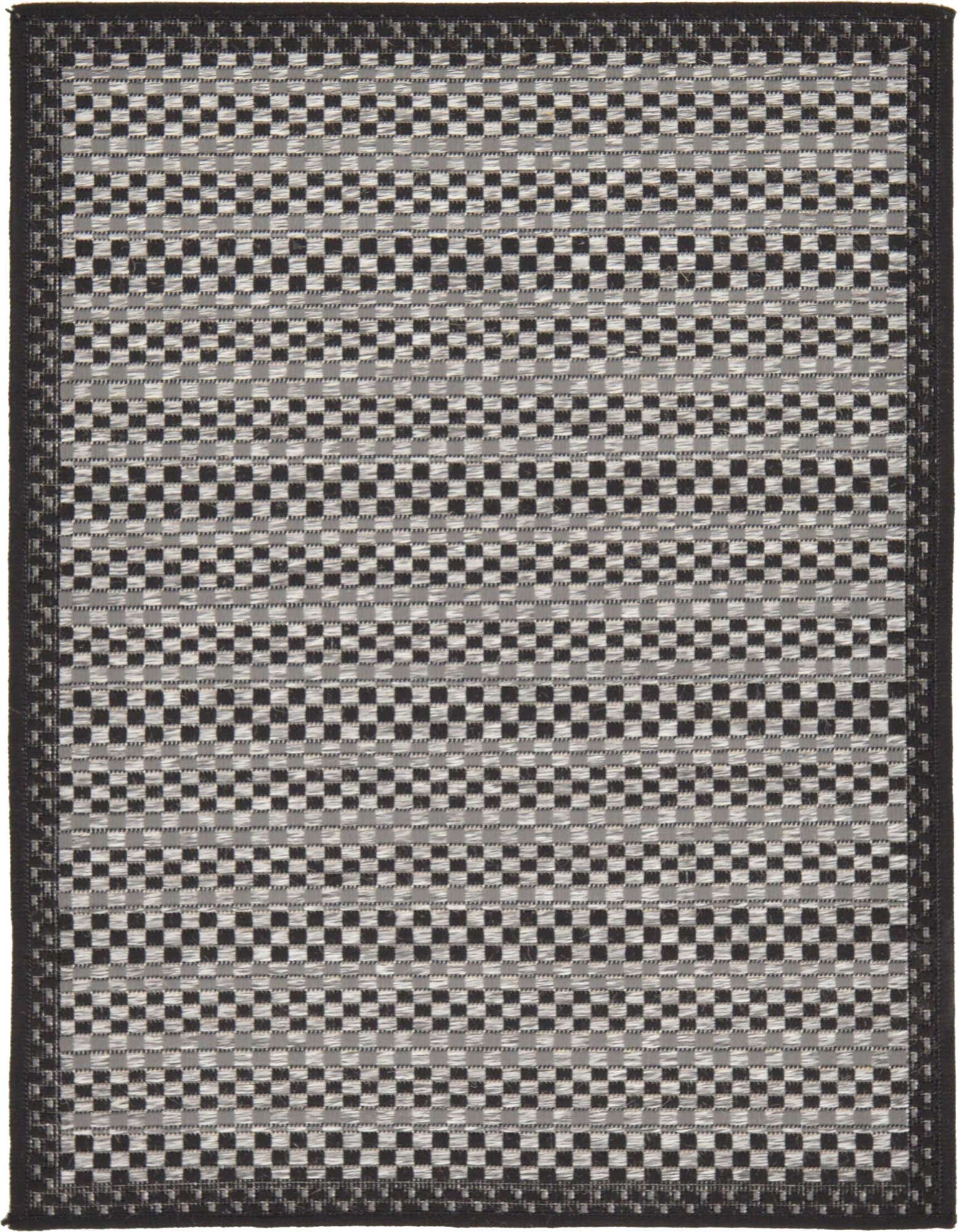 A 2x3 rectangular gray and silver modern flatweave rug with a subtle textured checkerboard pattern and solid border.