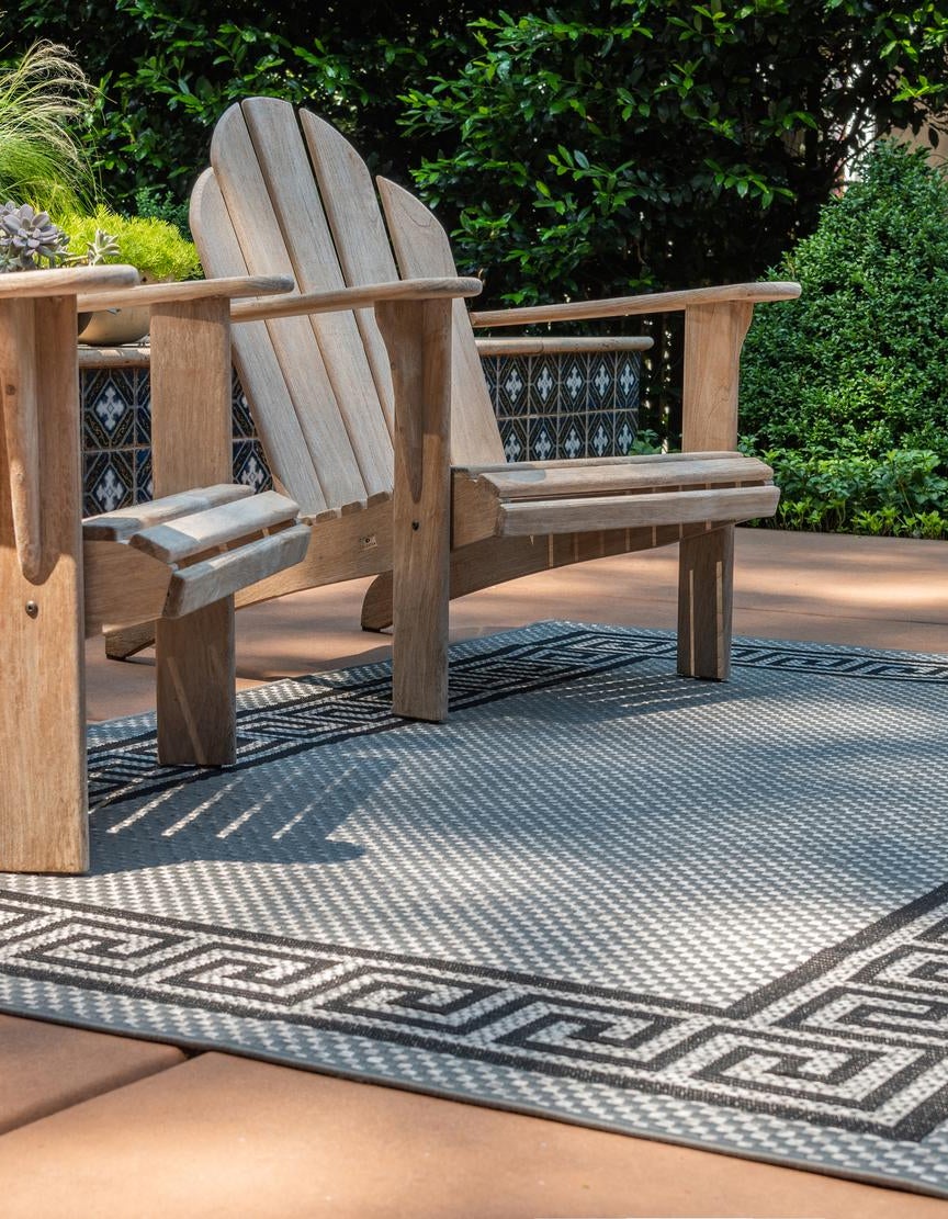 Gray 9' x 12' Border Indoor / Outdoor Rug | Rugs.com