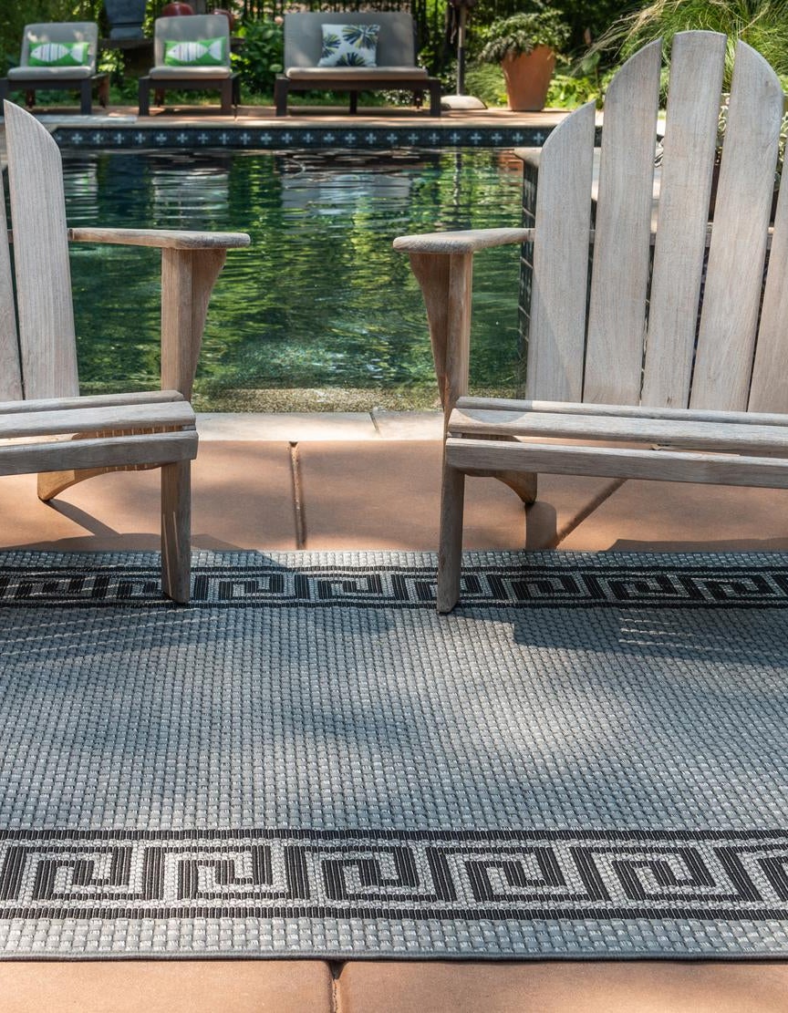 Gray 9' x 12' Border Indoor / Outdoor Rug | Rugs.com