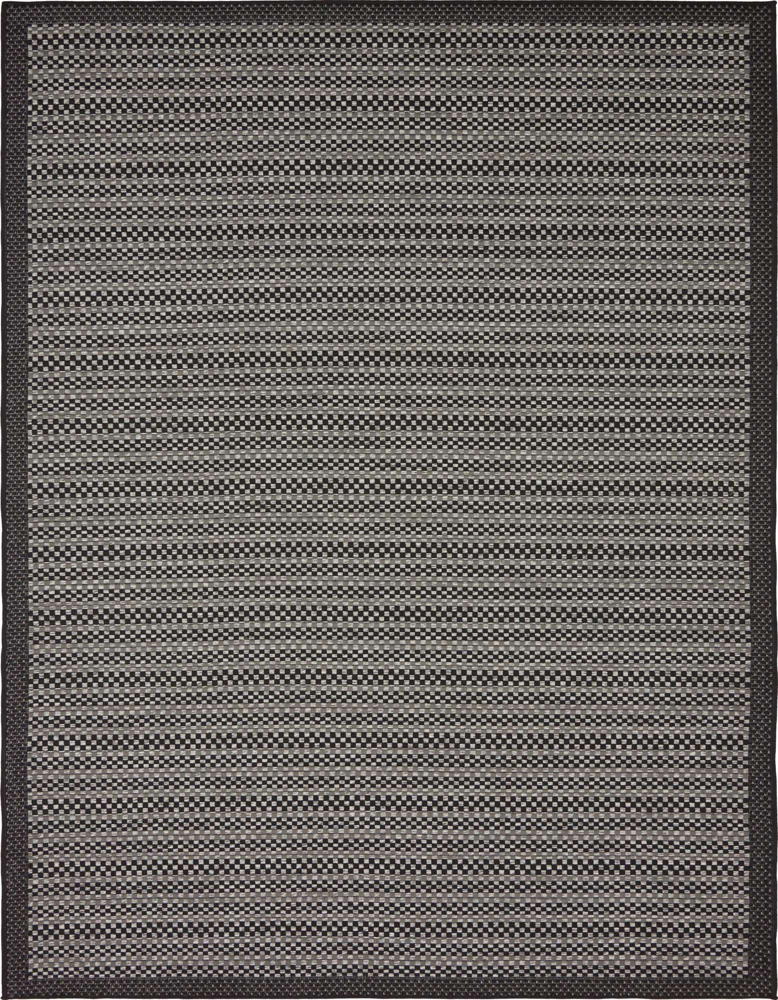 A 6x9 rectangular gray and silver modern flatweave rug with a textured, striped pattern and a dark gray border.