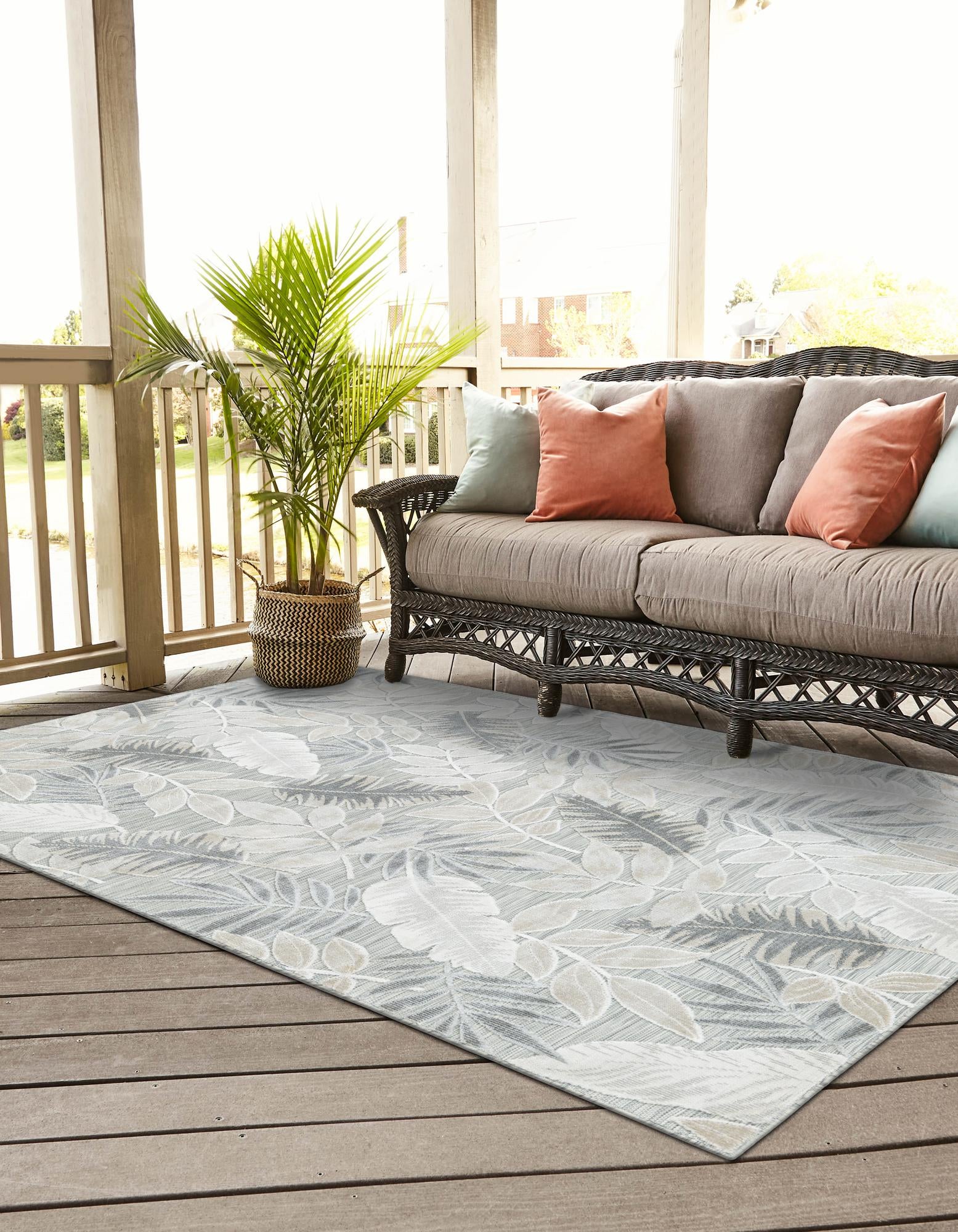 Gray 8' 2 x 10' Botanical Indoor / Outdoor Rug | Rugs.com