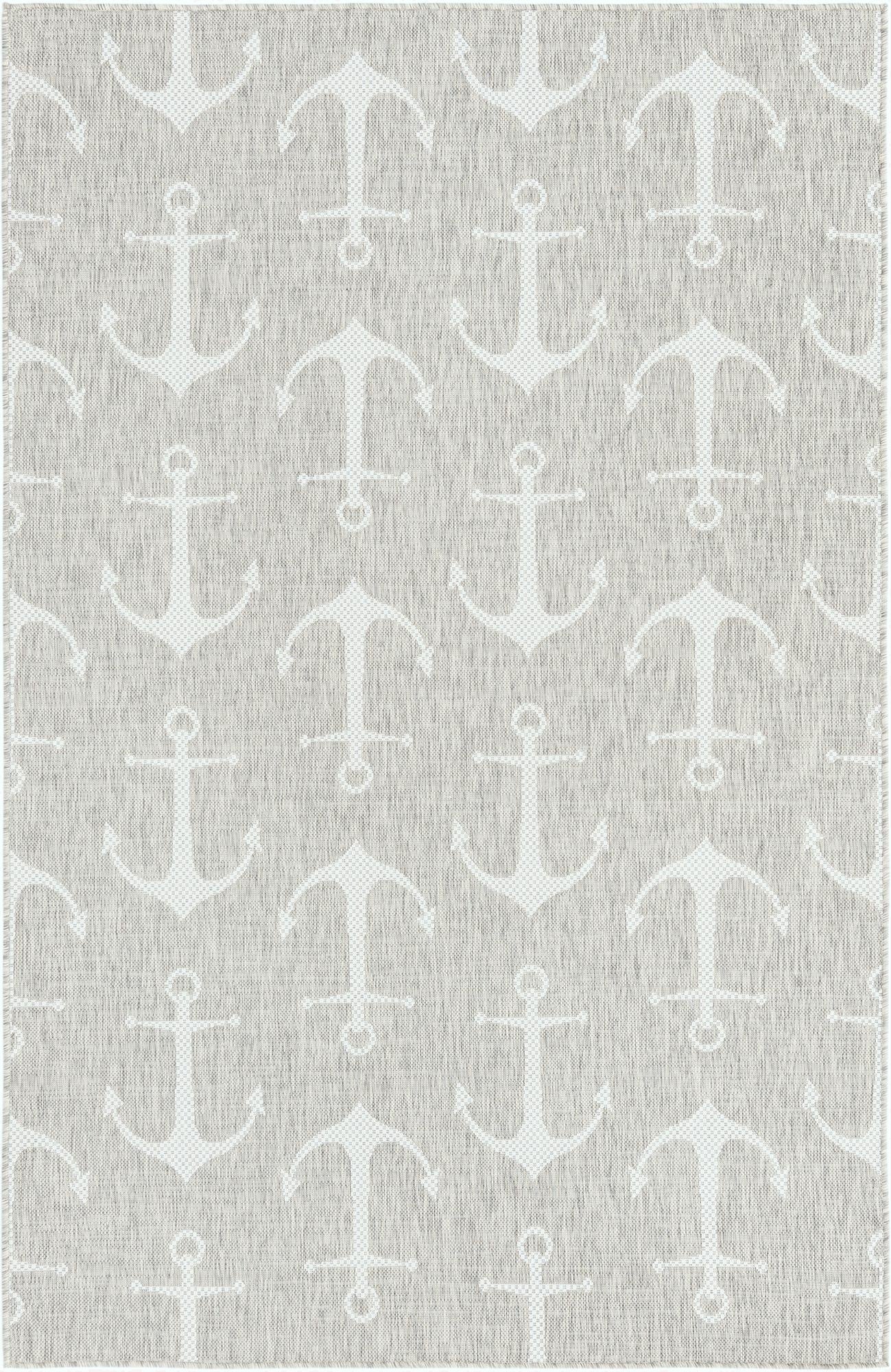  Custom Gray  Washable Coastal Indoor / Outdoor Rug