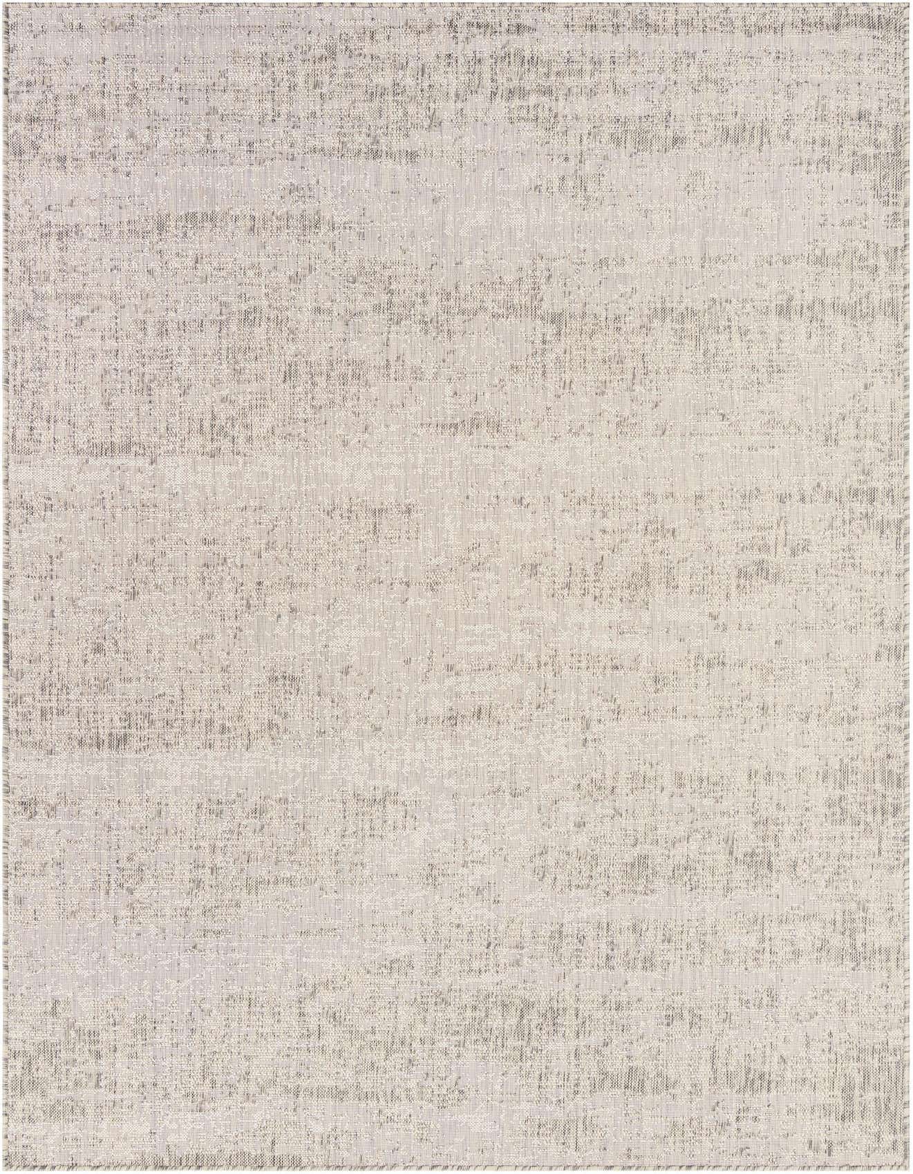 A 6x9 rectangular gray and silver indoor/outdoor rug with a subtle abstract, textured pattern, suitable for a patio or living room.