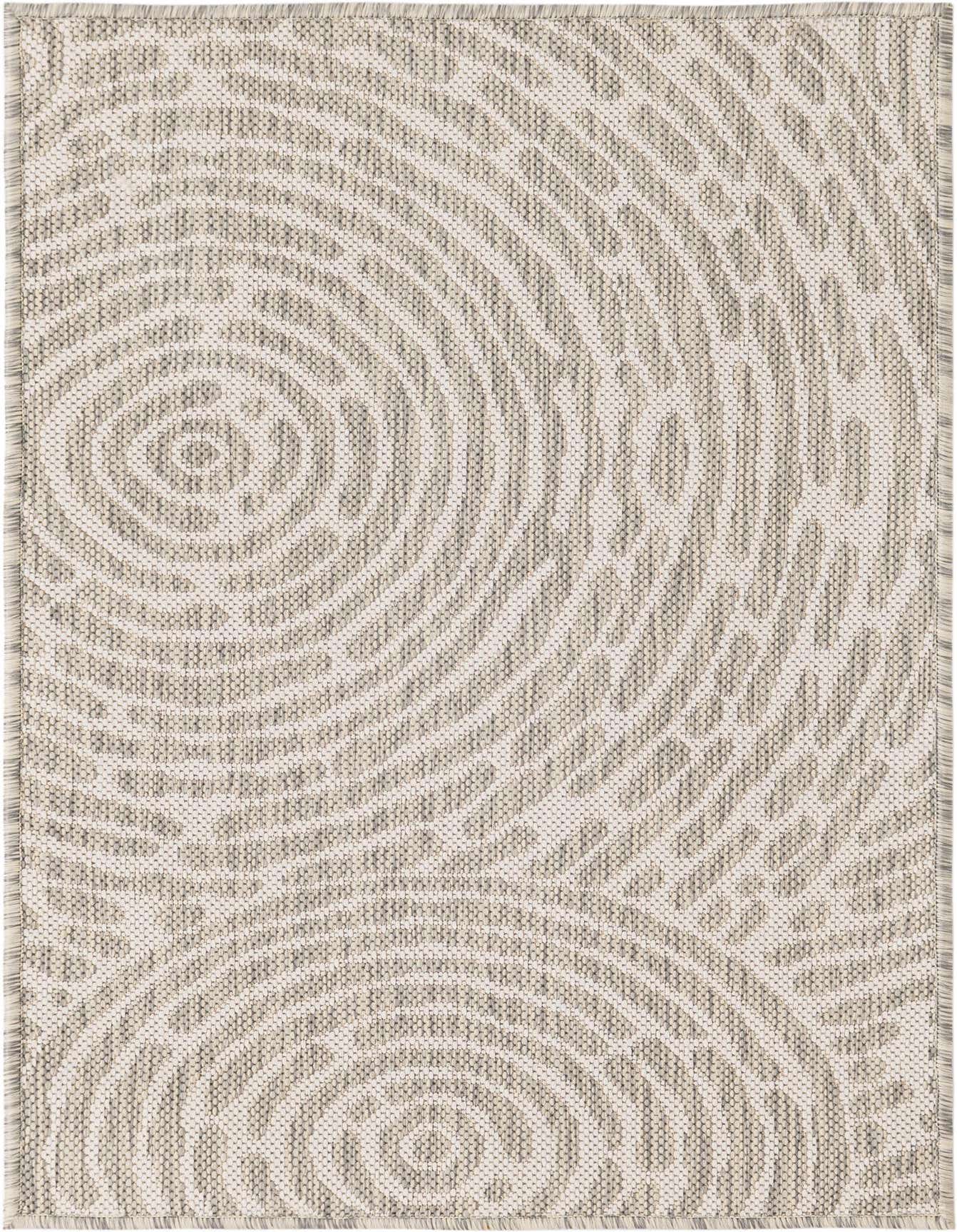 A 2x3 rectangular gray and silver modern abstract rug with a subtle ripple pattern, suitable for indoor or outdoor use.