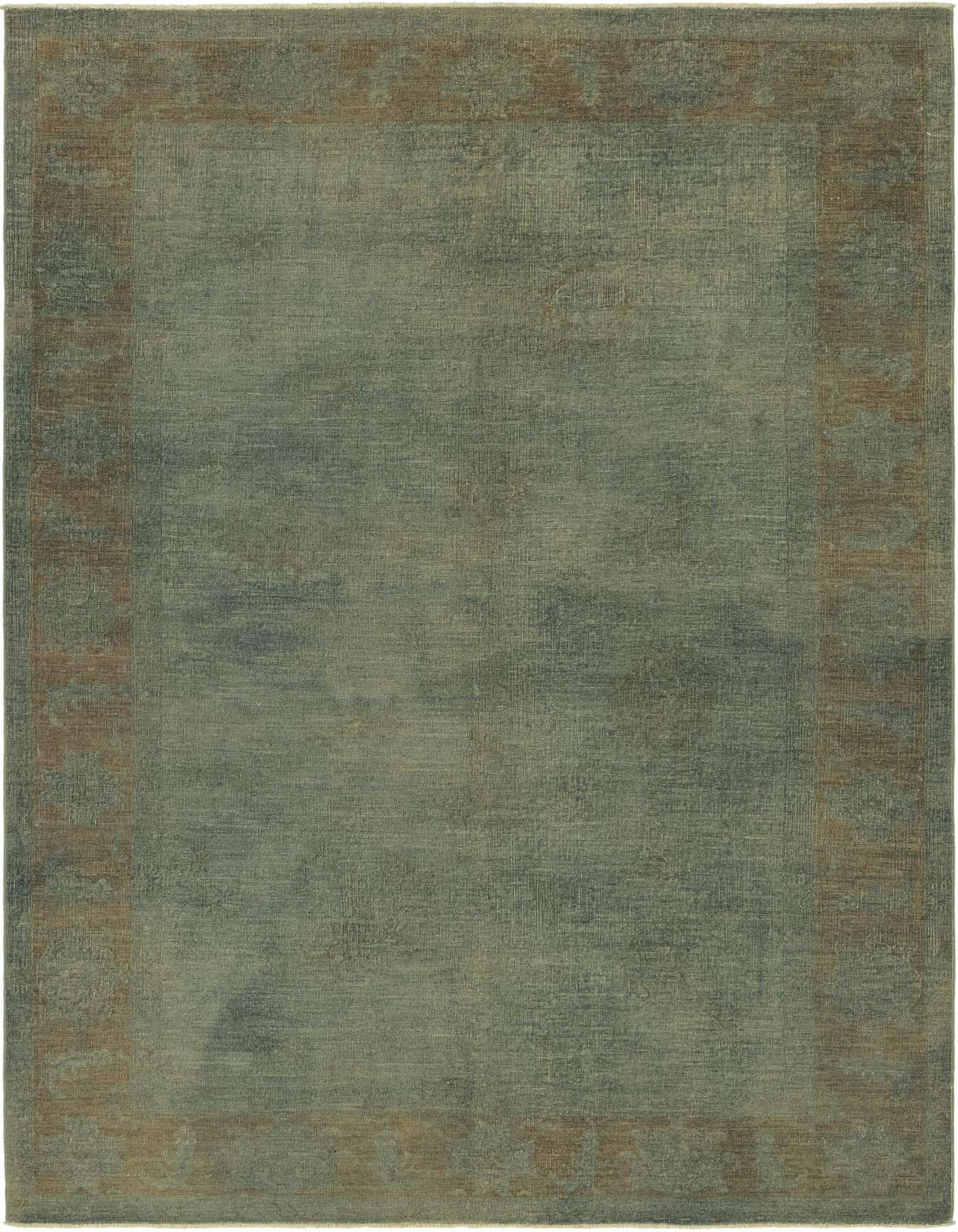 A 6x9 rectangular gray area rug with a subtle traditional pattern and a muted brown border, suitable for a living room.