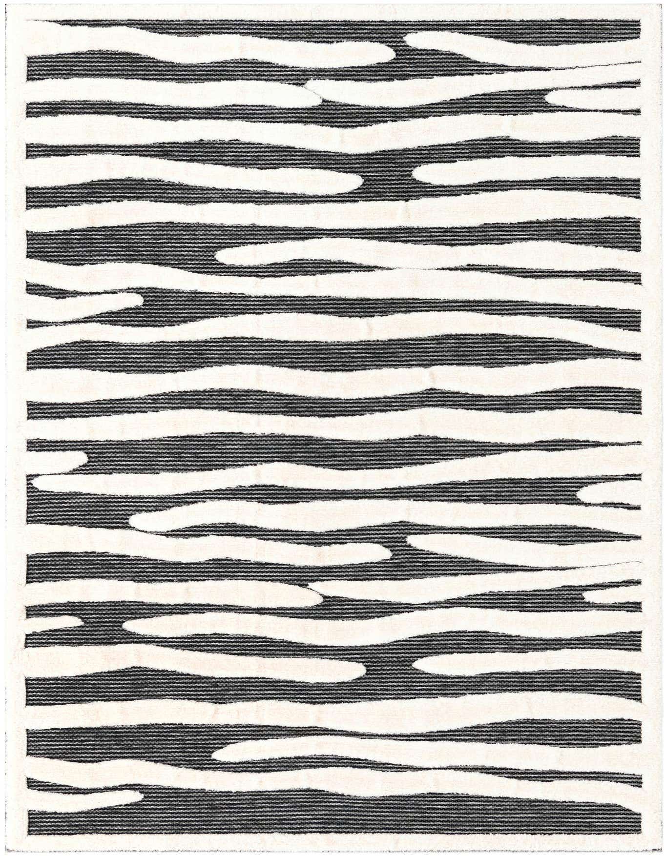 A 6x9 rectangular gray and white area rug with a textured, abstract striped pattern, ideal for a modern living room.
