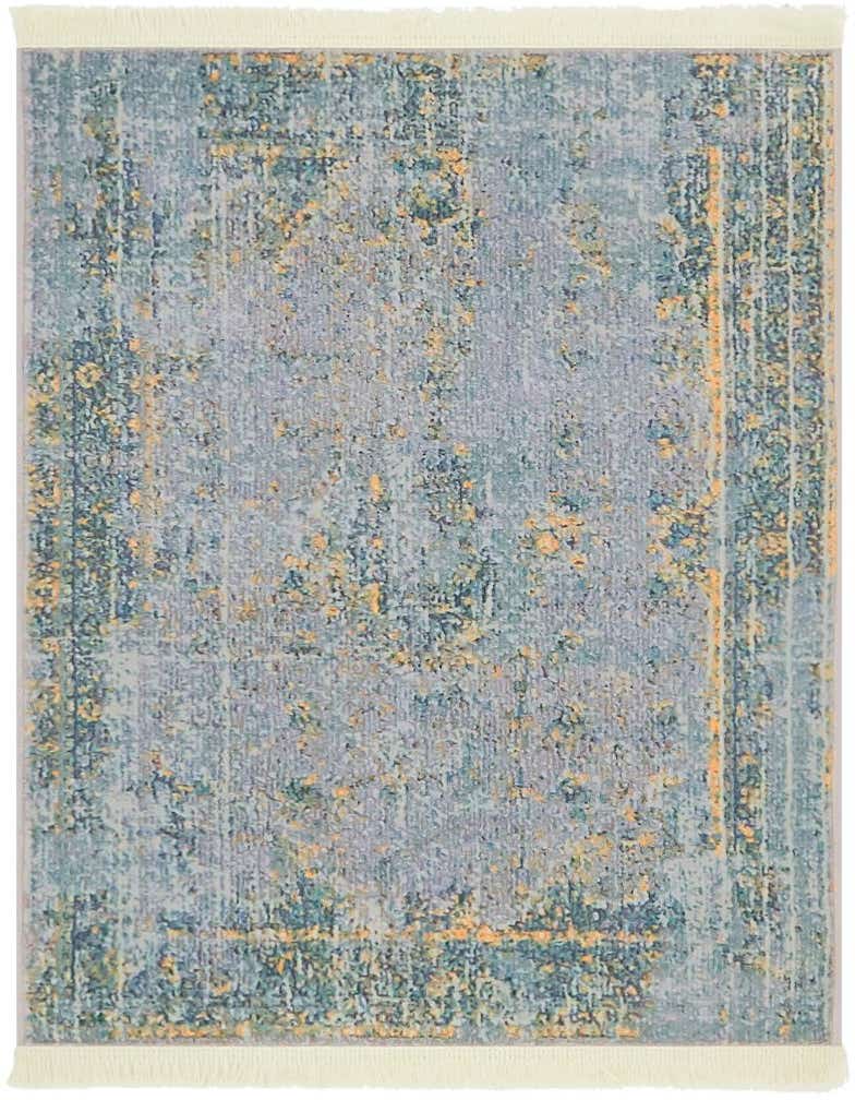 A 2x3 rectangular Santiago rug featuring a distressed traditional medallion pattern in shades of gray, silver, and subtle gold.