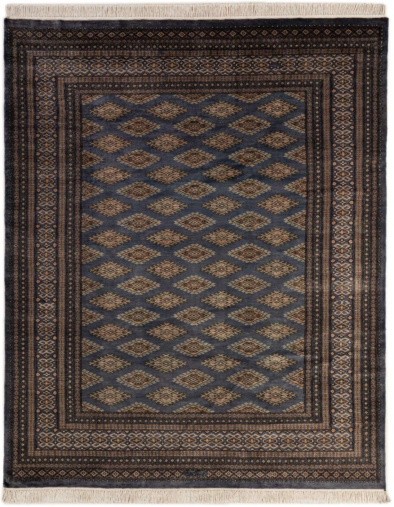 A 7x10 rectangular gray Sarough rug with a traditional Oriental pattern and decorative border, perfect for a living room.