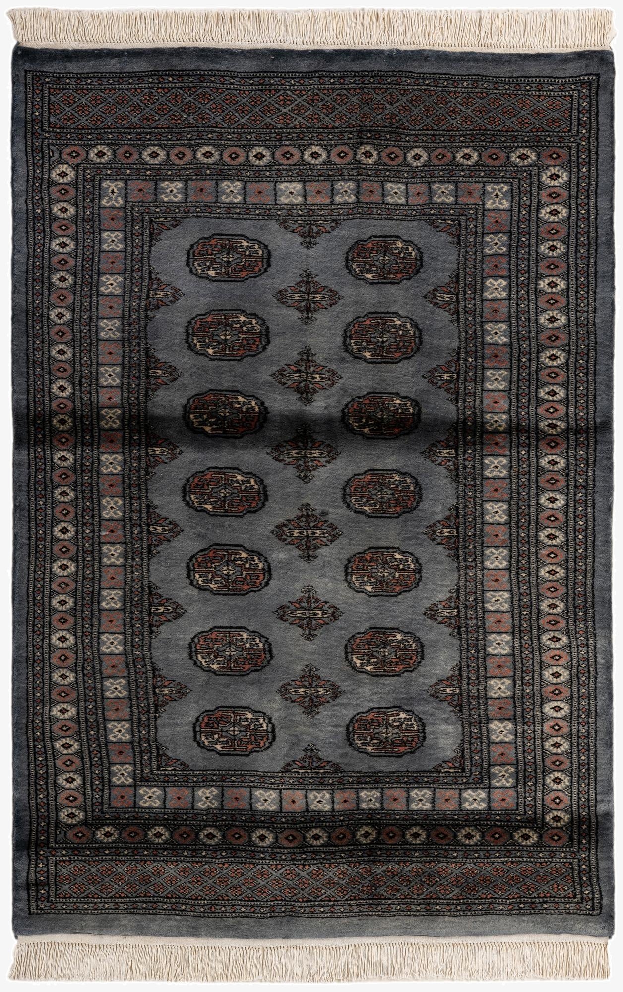  4' 2 x 6' 3  Hand Knotted Torkaman Persian Wool Rug