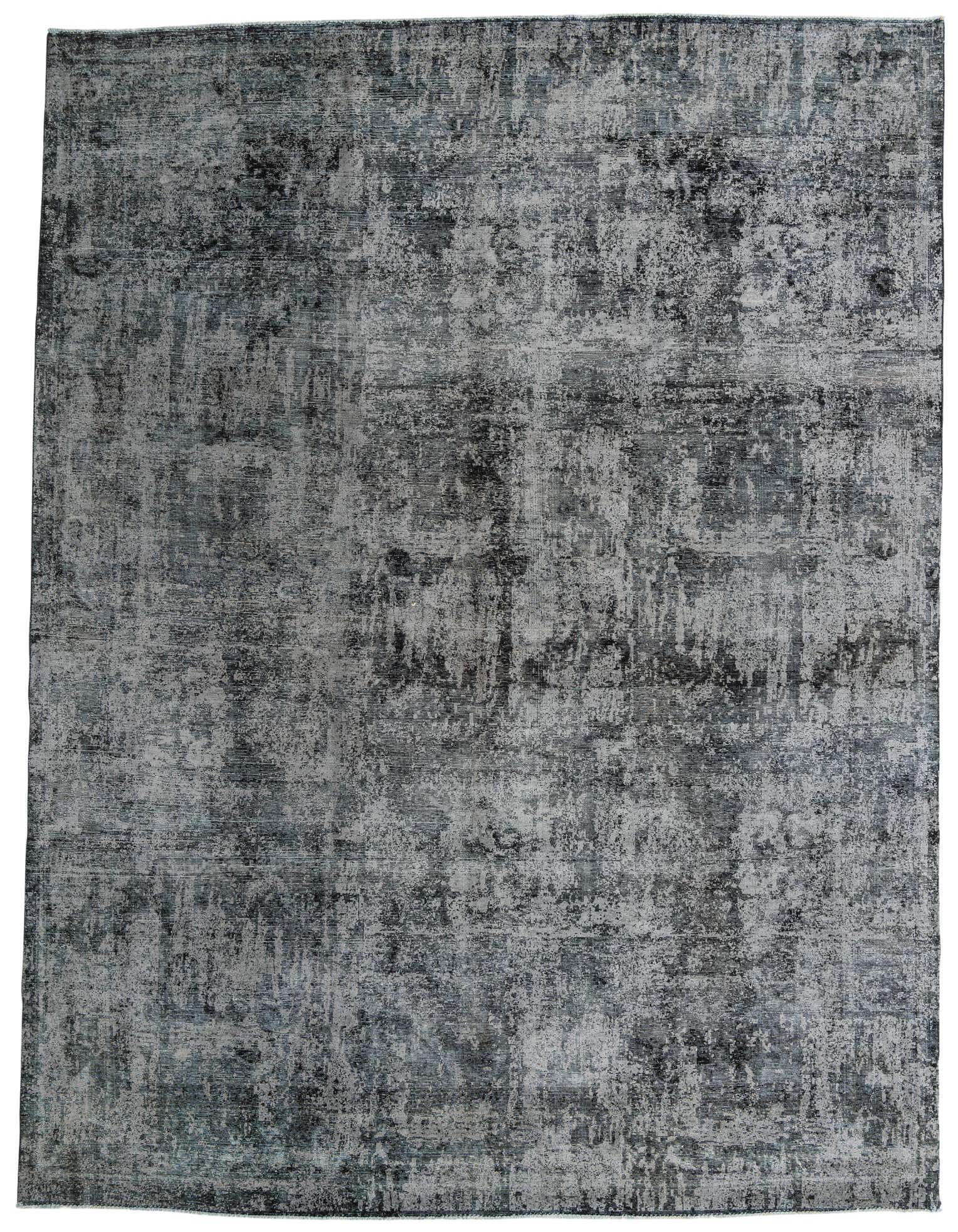 A 9x12 rectangular gray and silver abstract rug with a distressed vintage Persian pattern, ideal for a living room.