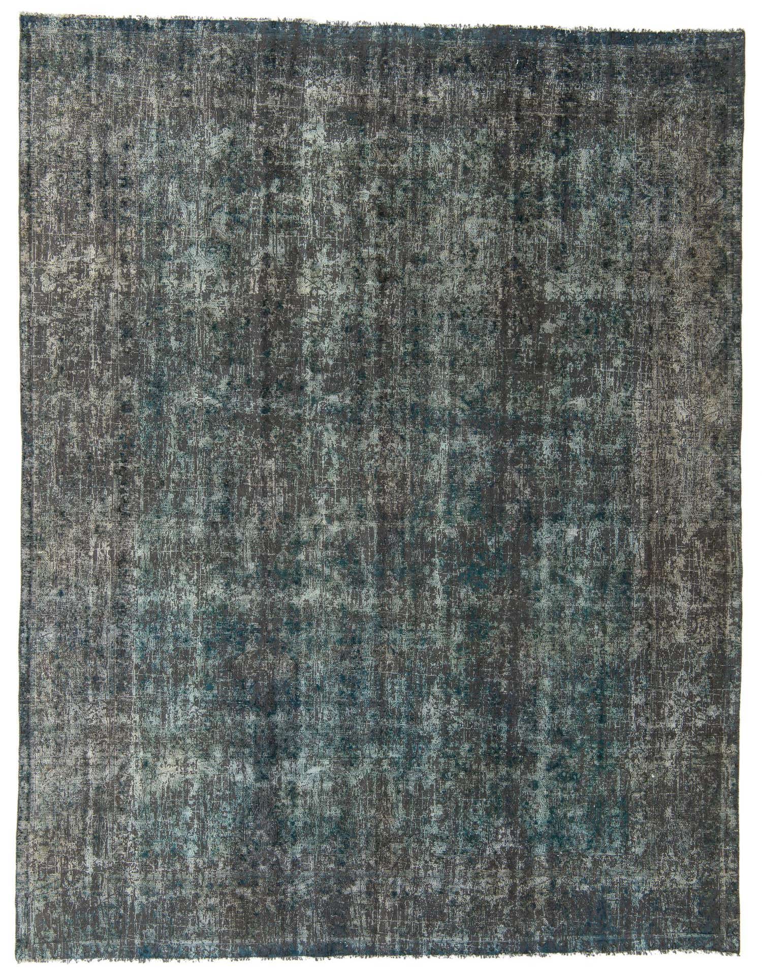 A large 9x12 rectangular gray and silver vintage Persian rug with a distressed, modern pattern, suitable for a living room.